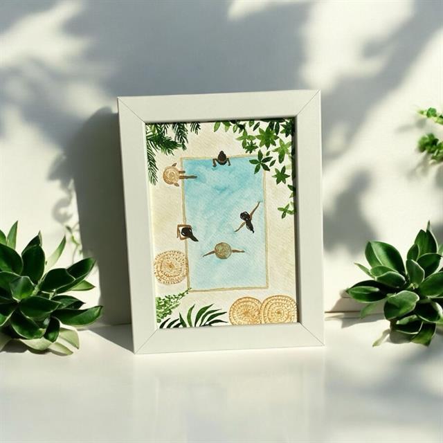 Art Projects-Swimming Siesta Suluboya El Yapımı çerçeveli Resim-RESİM-2-Milagron.com