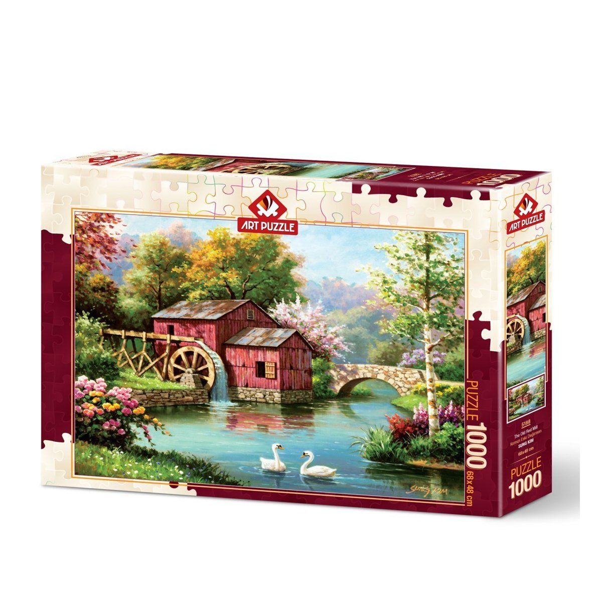 Art Puzzle-Kırmızı Eski Değirmen 1000 Parça Puzzle-Puzzle-1-Milagron.com