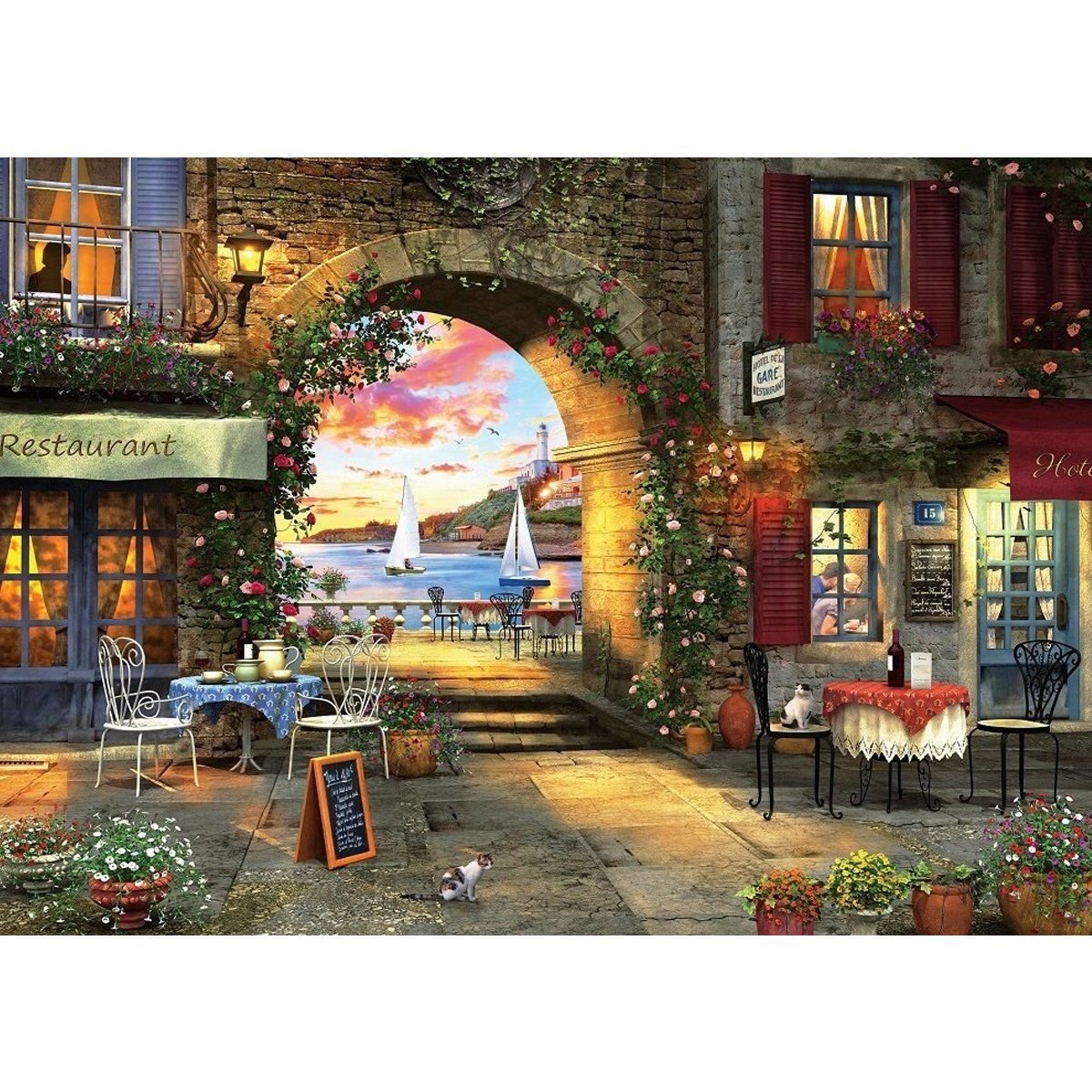 Art Puzzle-Sahil Restaurant 1000 Parça Puzzle-Puzzle-2-Milagron.com