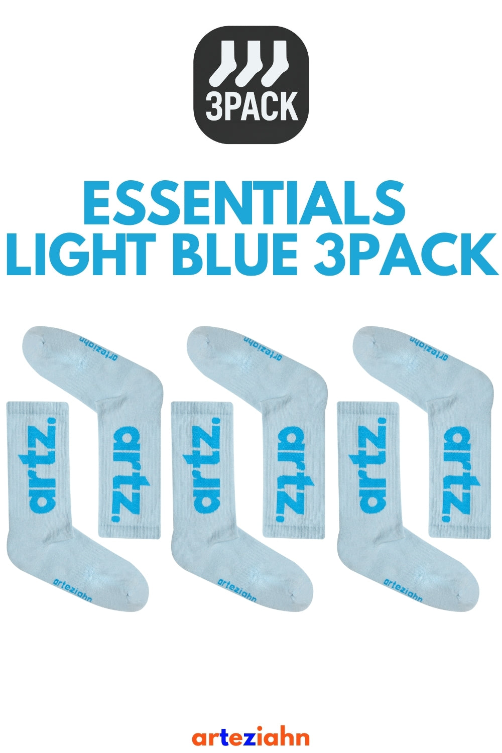 Essentials Light Blue - Mavi 3'lü Unisex Spor & Lifestyle Havlu Taban Çorap Paket - 0