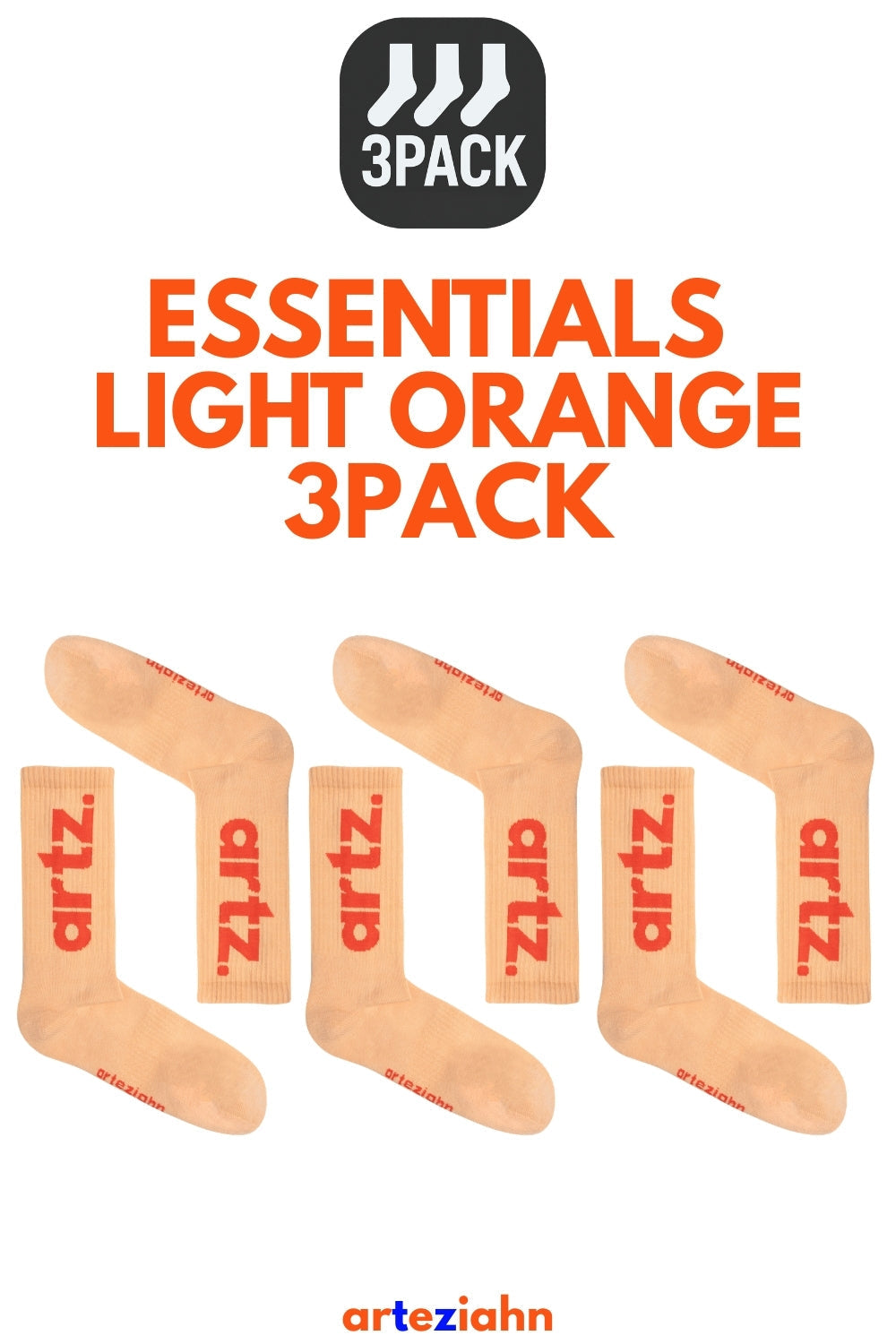 Essentials Light Orange 3'lü Unisex Spor & Lifestyle Havlu Taban Çorap Seti - 0
