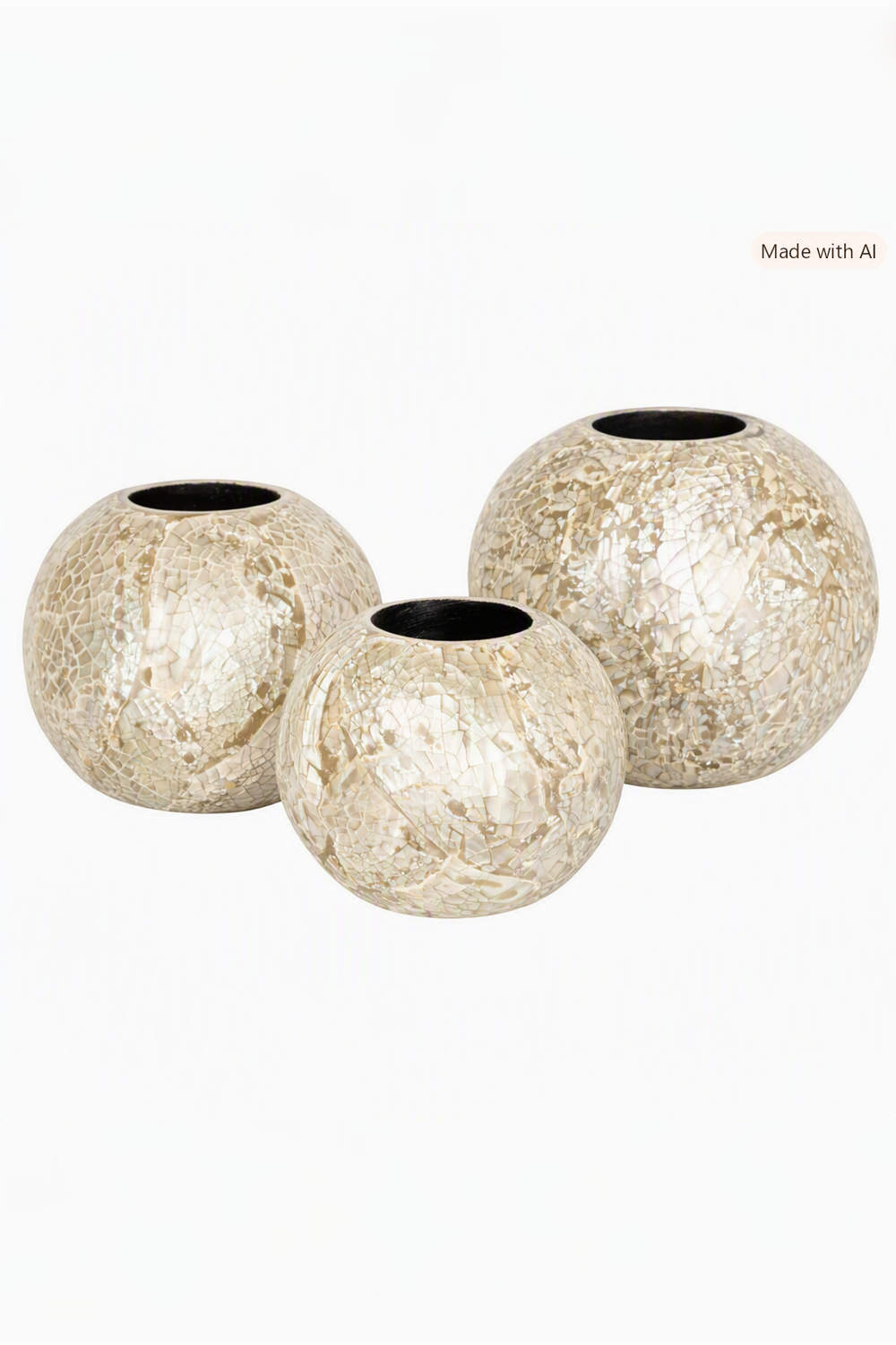Sedefli 3'lü Tealight Top Mumluk Deniz Kabuğu Kaplama 8-9-11 Cm - 1