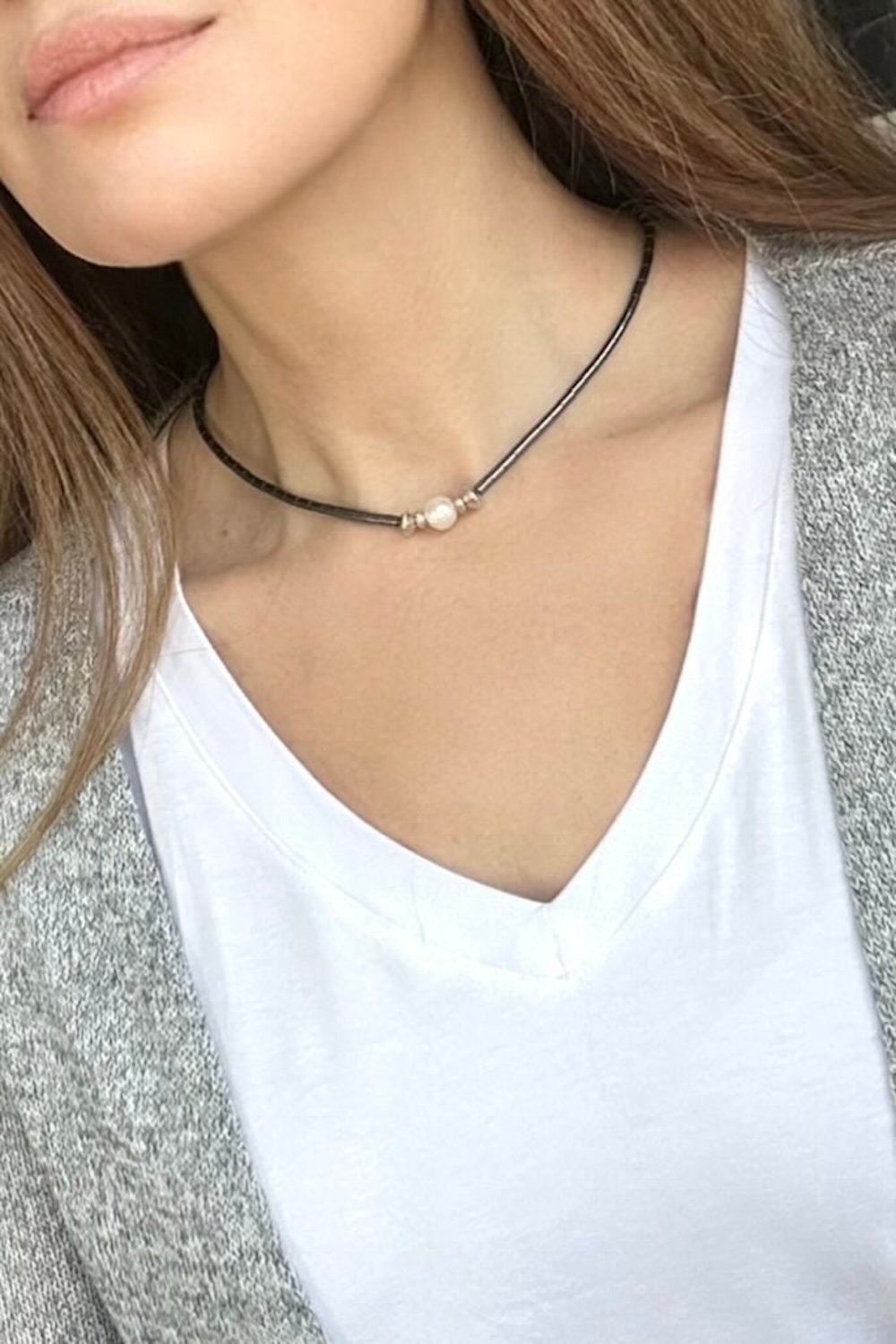 Arven’s World by Aylin Işıklı-Hematit / İ̇nci Kolye-Kolye-3-Milagron.com