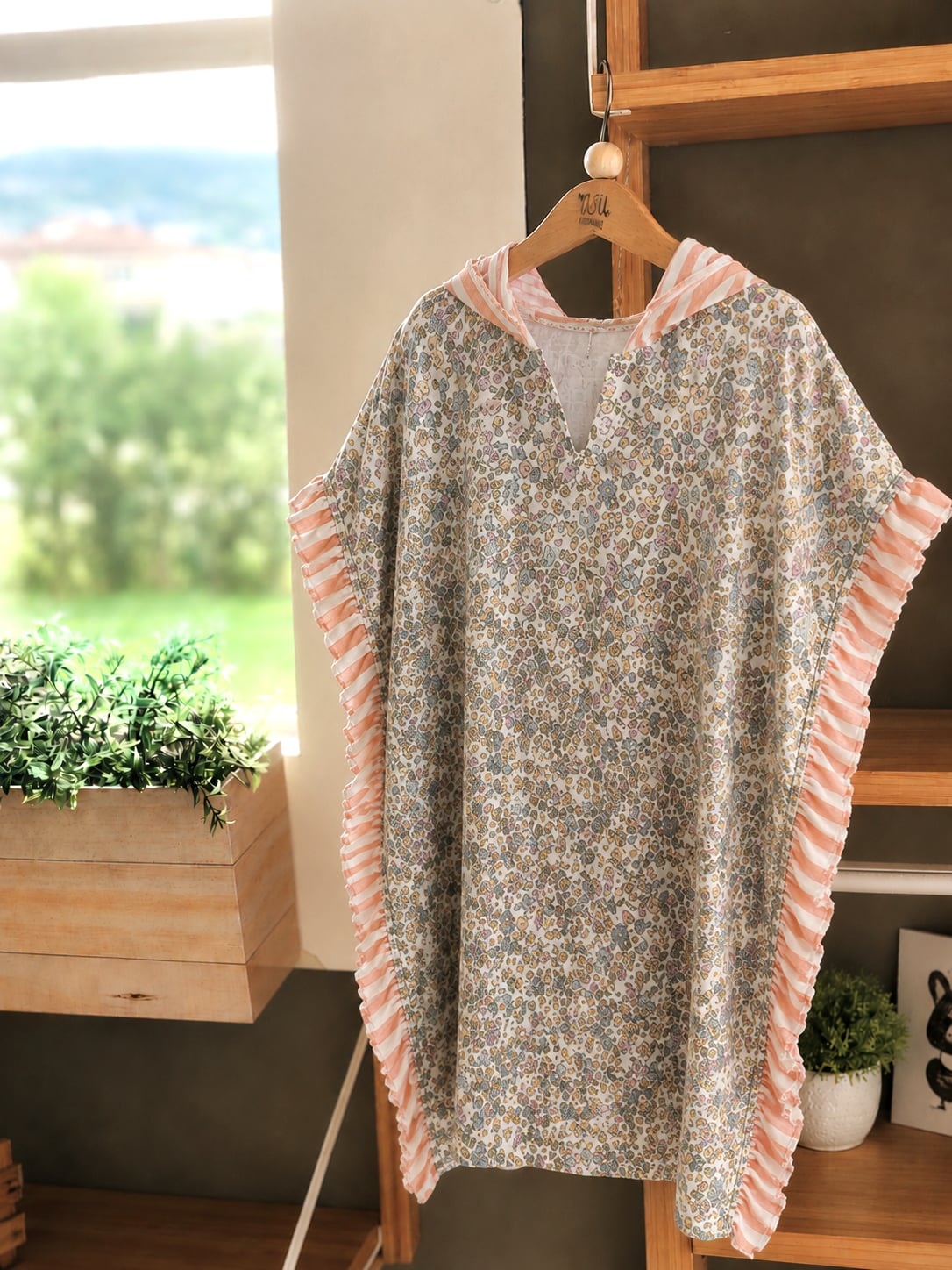 Asu Baby&Kids-Asu Baby&Kids Bloom Organik Pamuk Fırfırlı Müslin Panço-Panço-1-Milagron.com