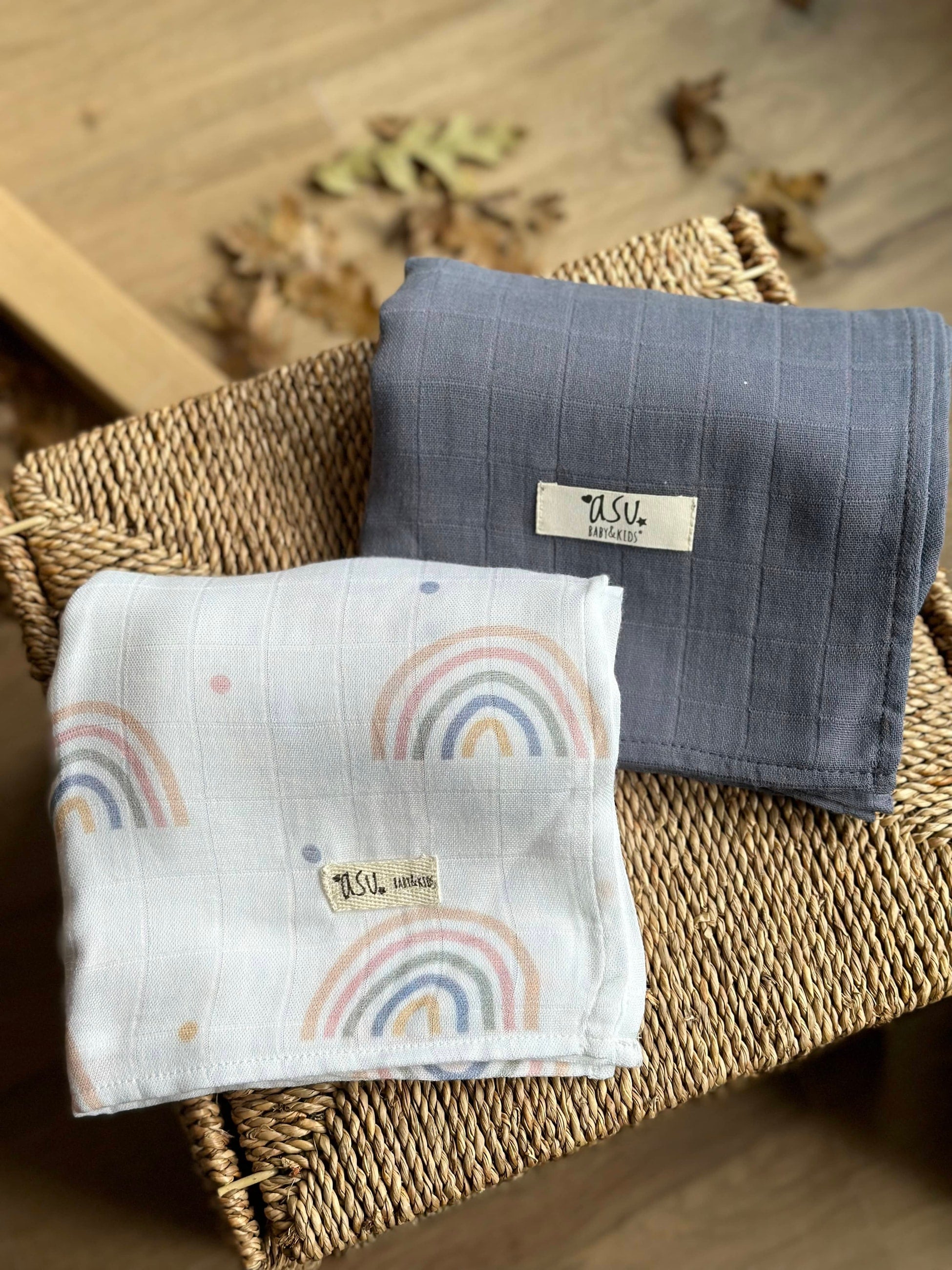 Asu Baby&Kids Mix&Match 2'Li Organik Pamuk Müslin Rainbow&Navy Blue