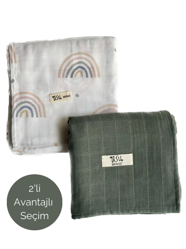 Asu Baby&Kids Mix&Match 2'Li Organik Pamuk Müslin Rainbow&Sage Green