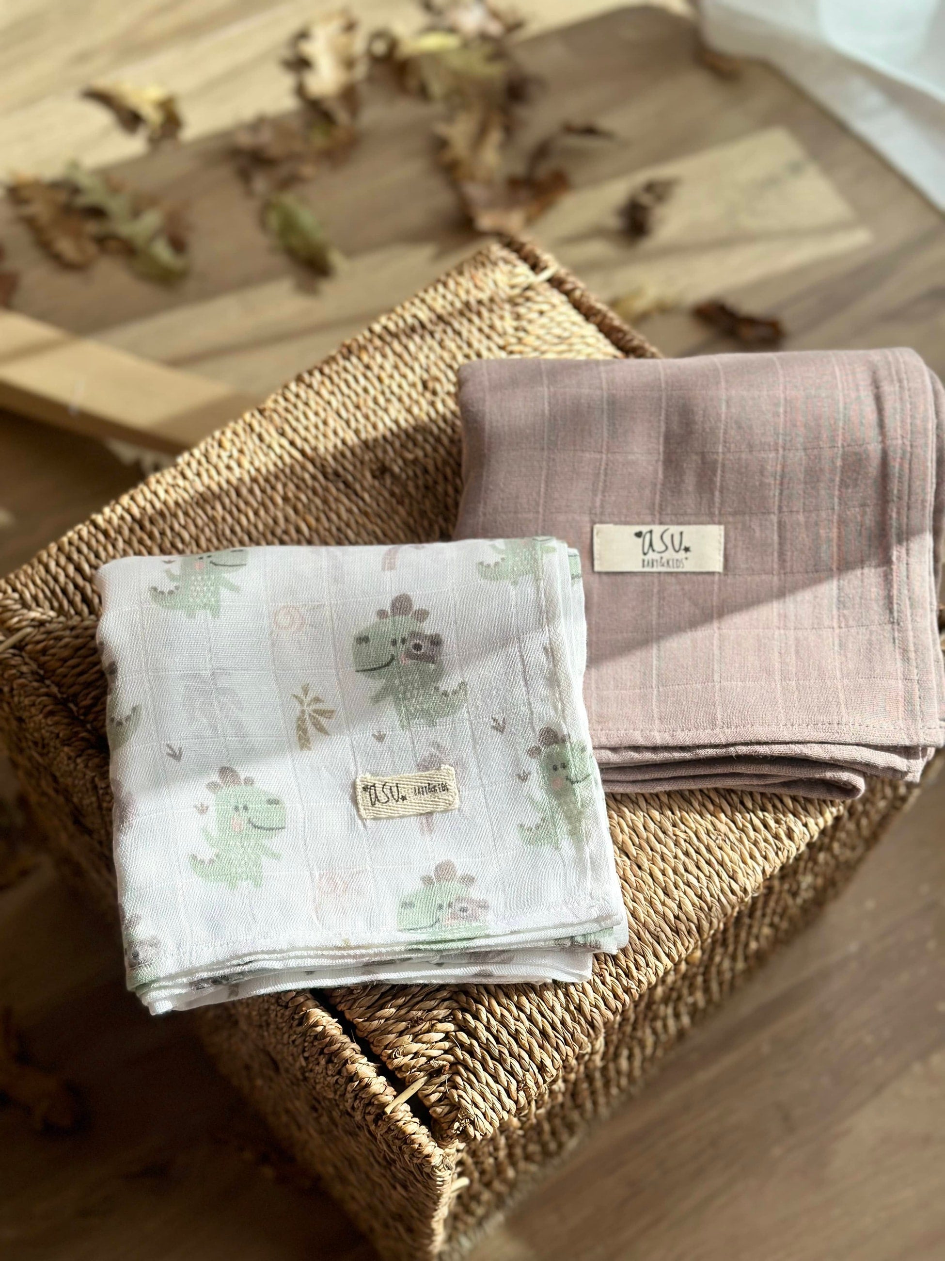 Asu Baby&Kids Mix&Match 2'Li Organik Pamuk Müslin Traveller Dino&Umber Brown