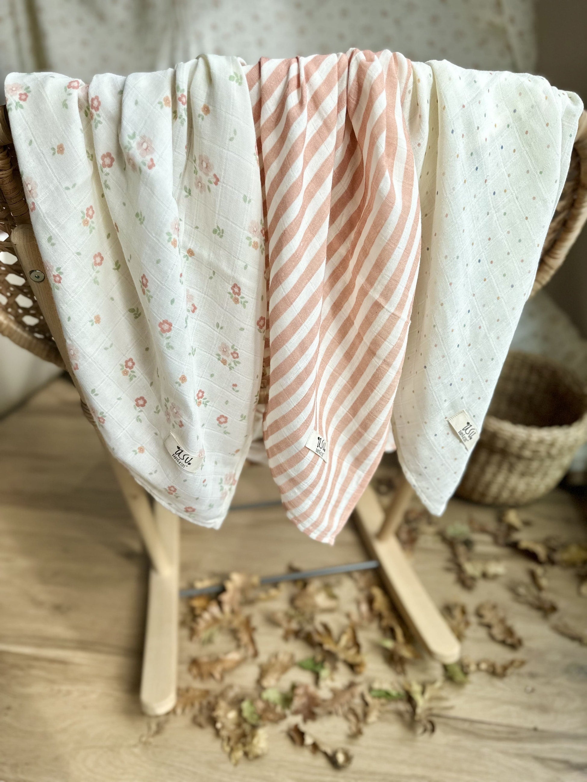 Asu Baby&Kids Mix&Match 3'Lü Organik Pamuk Müslin Romantic&Copper Stripe&Mini Dot