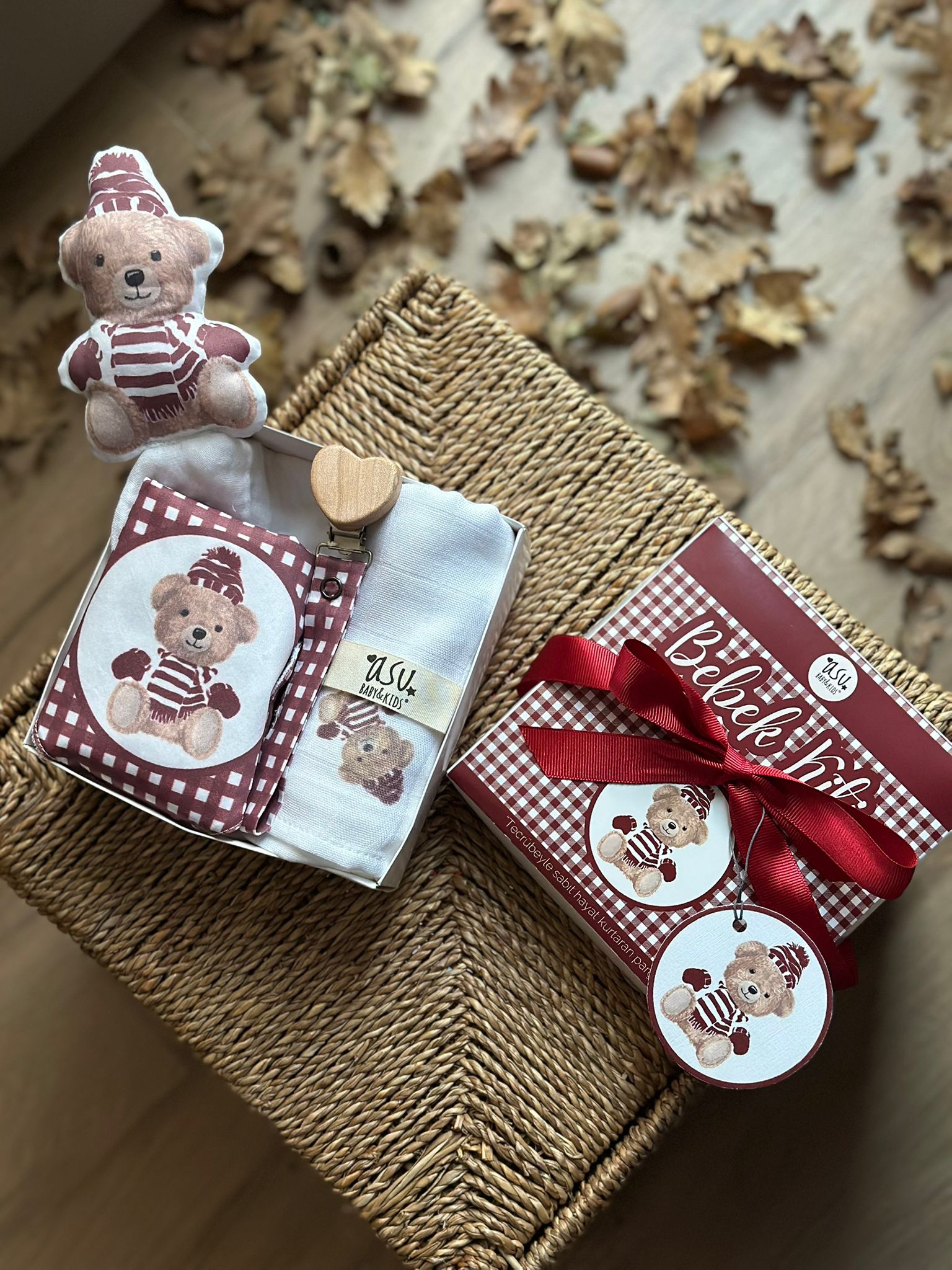 Vintage Bear Bordo Organik Pamuk Hediye Bebek Kiti