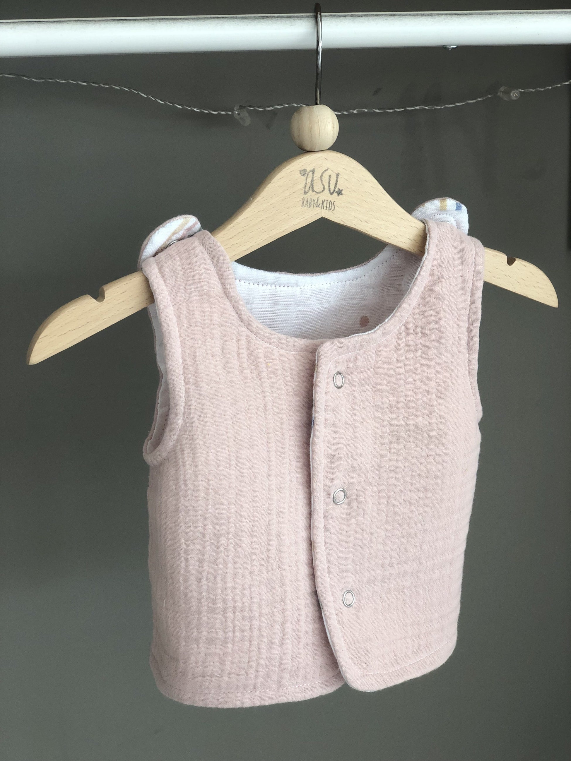 Pastel Rainbow Çift Taraflı Müslin Yelek Beyaz-Pembe