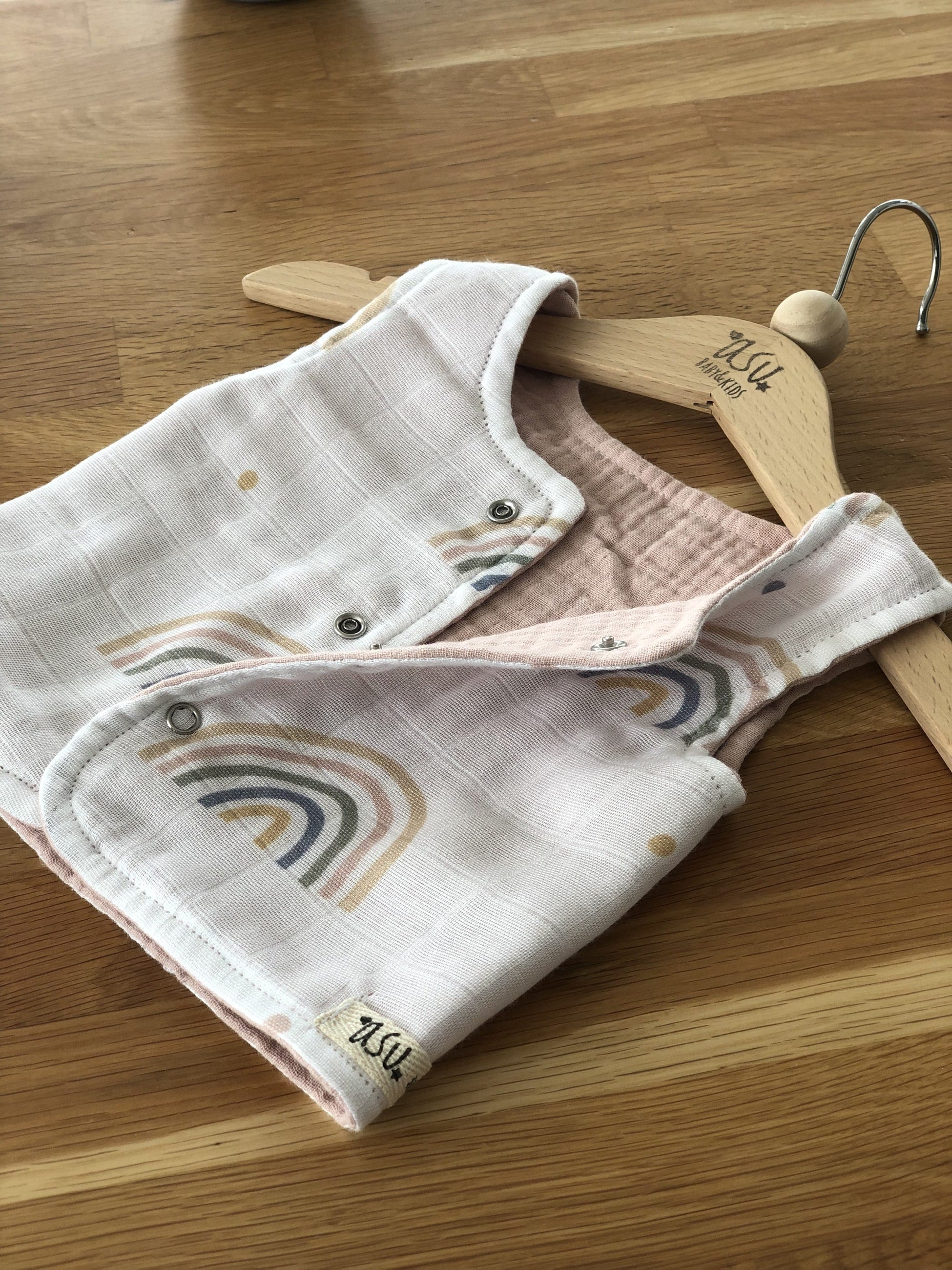 Pastel Rainbow Çift Taraflı Müslin Yelek Beyaz-Pembe