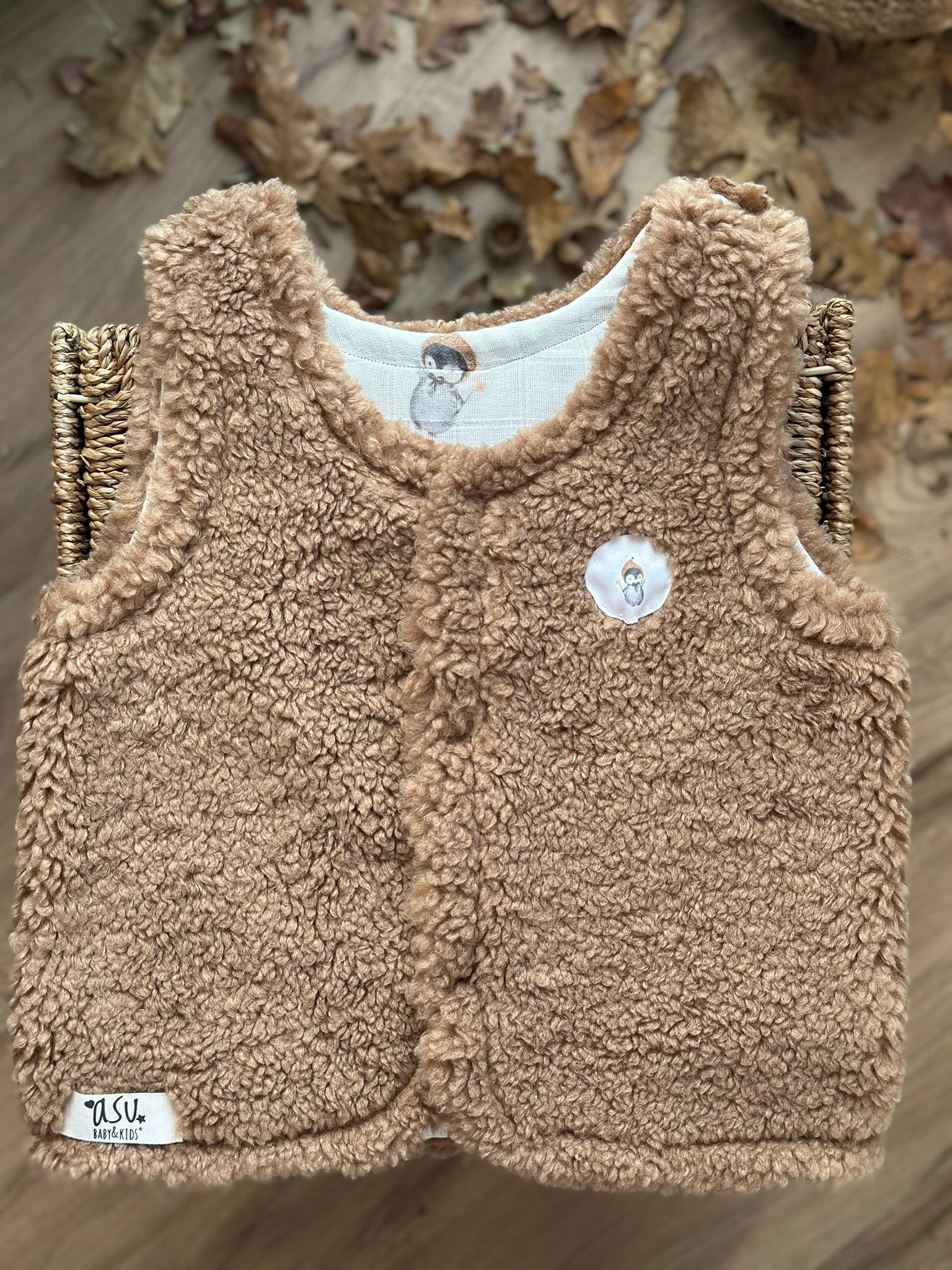 Asu Baby&Kids-Pengy Teddy Çift Taraflı Yelek-Yelek-6-Milagron.com