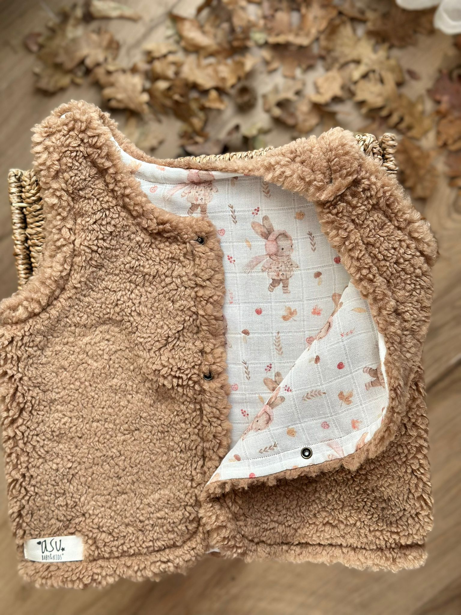 Asu Baby&Kids-Ponpony Teddy Çift Taraflı Yelek-Yelek-7-Milagron.com