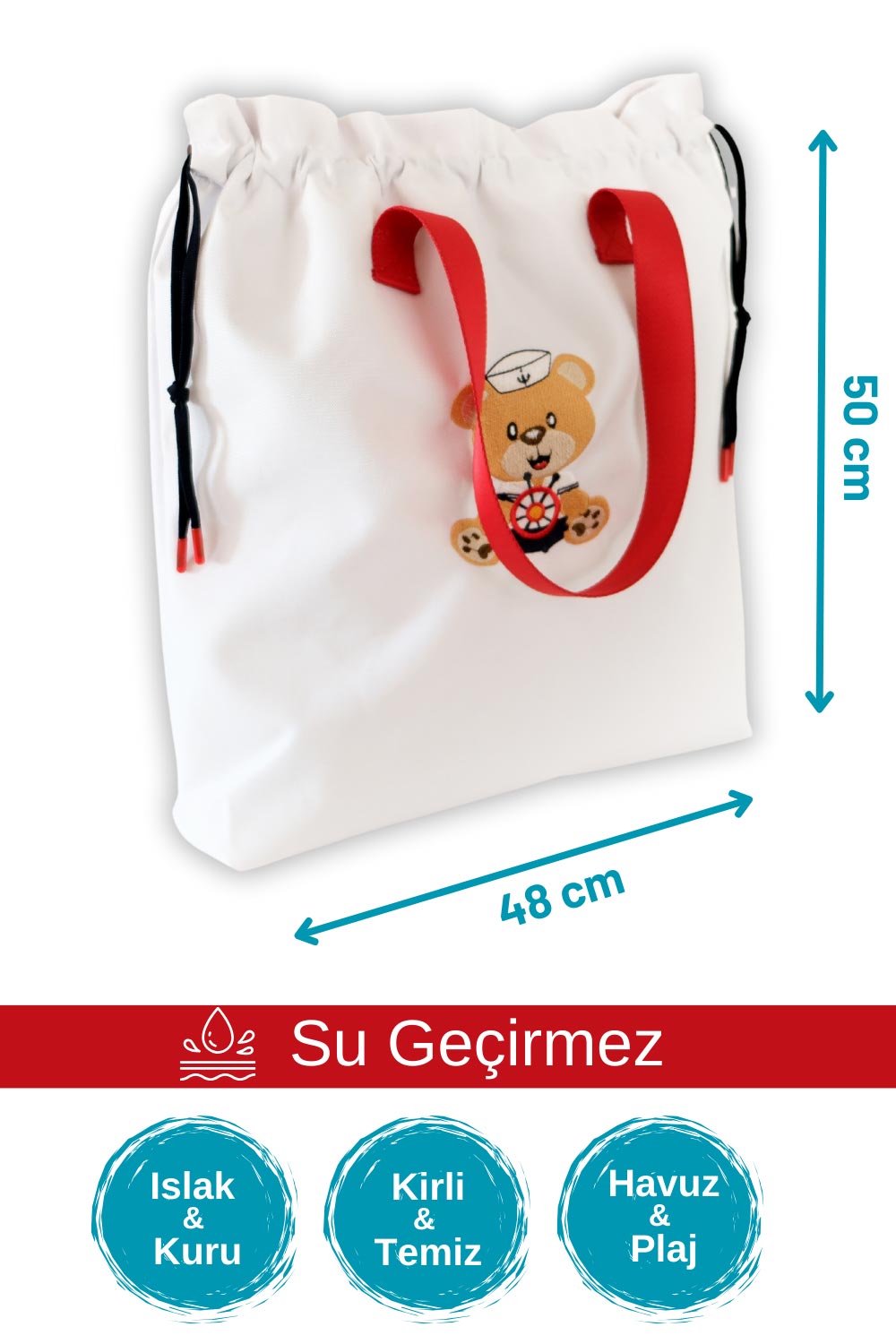 Atelier Bomonti-Marin Ayıcık Desen Su Geçirmez Islak Kuru, Kirli Temiz,plaj Havuz Fonksiyonel Çanta-Omuz Çantası-2-Milagron.com