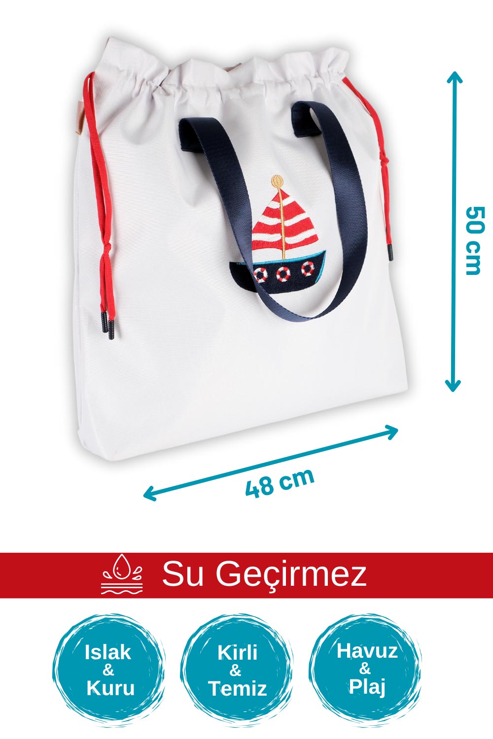 Atelier Bomonti-Marin Kayık Desen Su Geçirmez Islak Kuru, Kirli Temiz,plaj Havuz Fonksiyonel Çanta-Omuz Çantası-2-Milagron.com