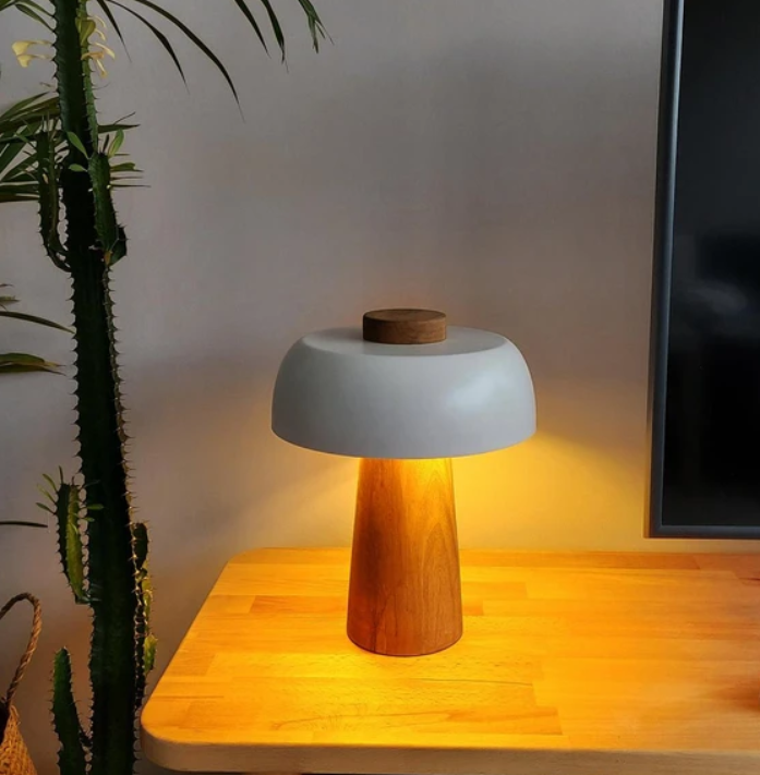 Atolye Store-Ahşap Mantar Masa Lambası Mat Beyaz-Masa Lambası-2-Milagron.com