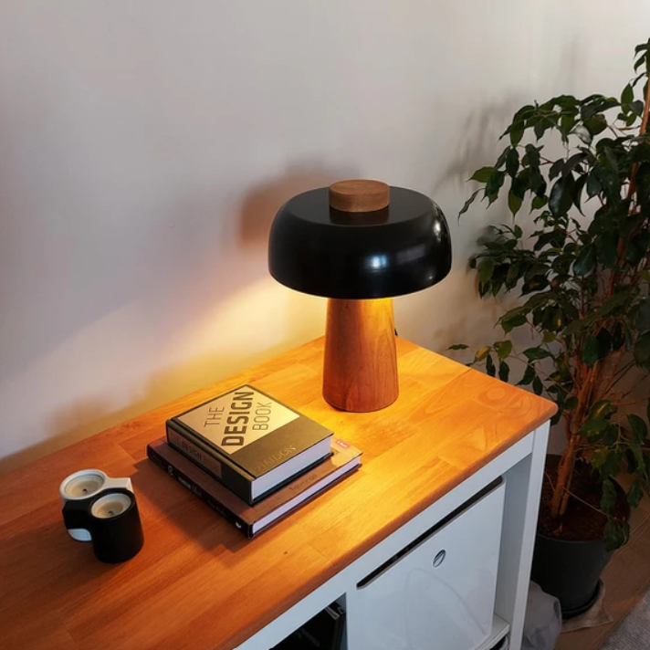 Atolye Store-Ahşap Mantar Masa Lambası Mat Siyah-Masa Lambası-3-Milagron.com