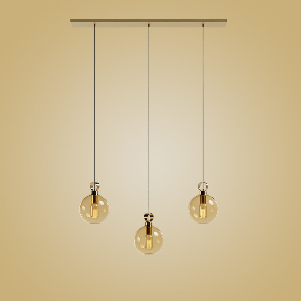 Atolye Store-Globe Pirinç Detaylı üçlü Set Lineer-Avize-3-Milagron.com