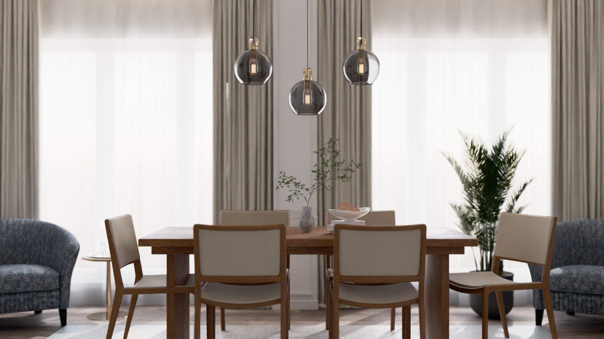 Atolye Store-Globe Pirinç Detaylı üçlü Set Lineer-Avize-5-Milagron.com