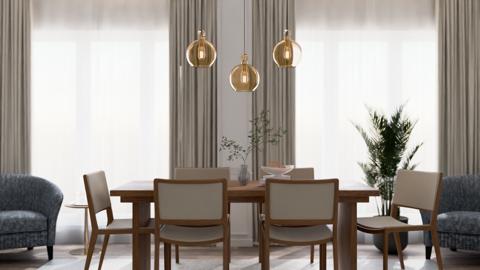 Atolye Store-Globe Pirinç Detaylı üçlü Set Lineer-Avize-6-Milagron.com