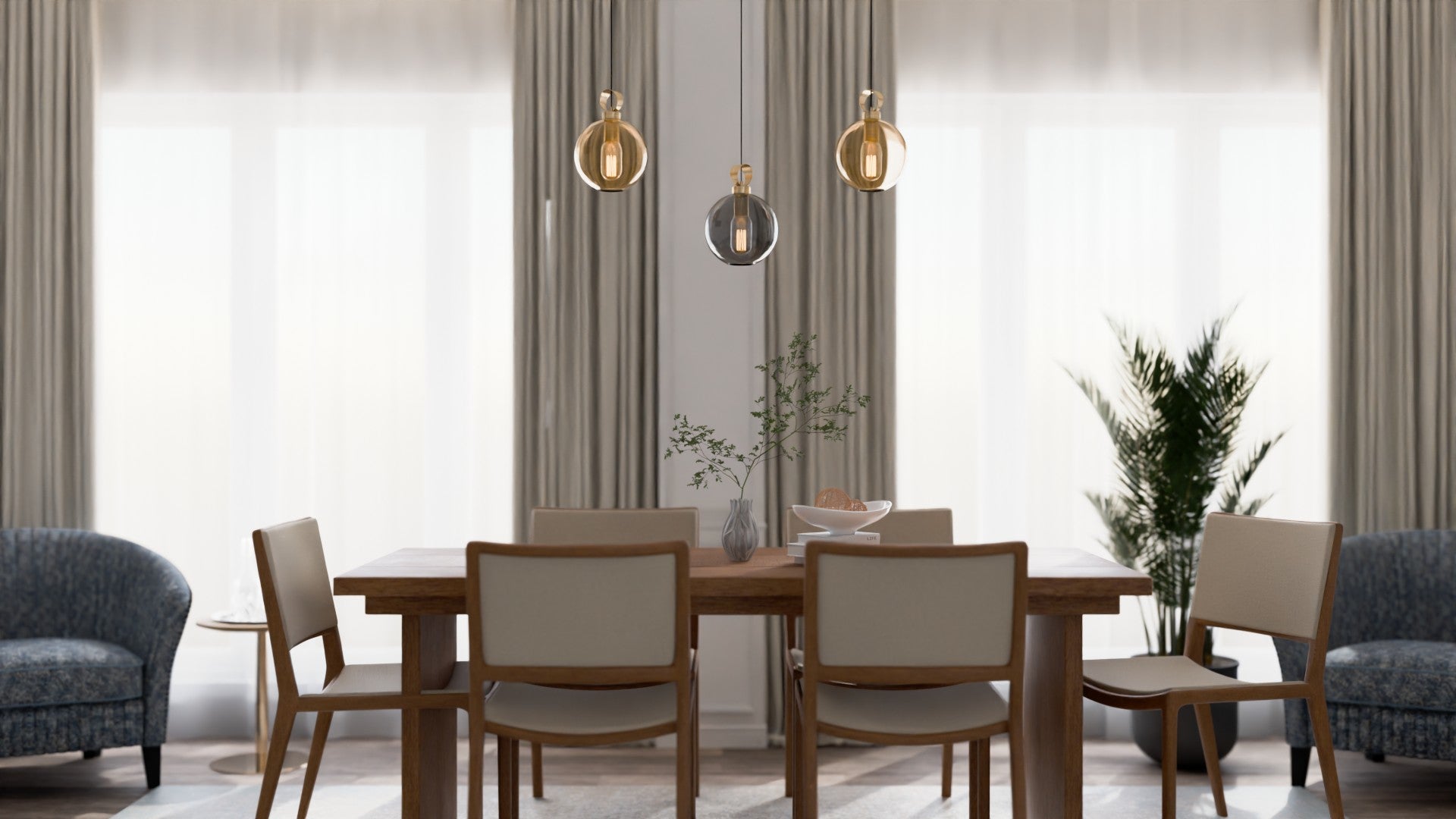 Atolye Store-Globe Pirinç Detaylı üçlü Set Lineer-Avize-7-Milagron.com