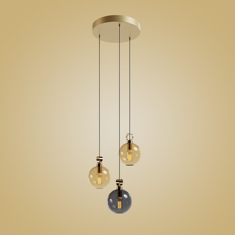 Atolye Store-Globe Pirinç Detaylı üçlü Set Yuvarlak-Avize-3-Milagron.com