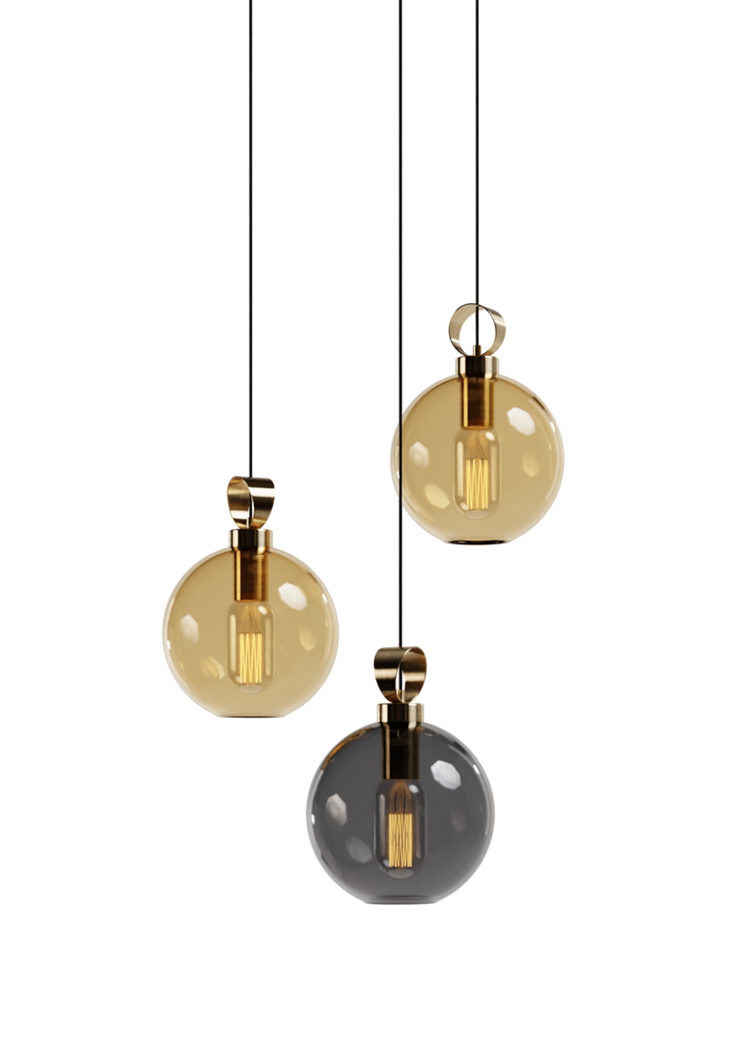 Atolye Store-Globe Pirinç Detaylı üçlü Set Yuvarlak-Avize-6-Milagron.com