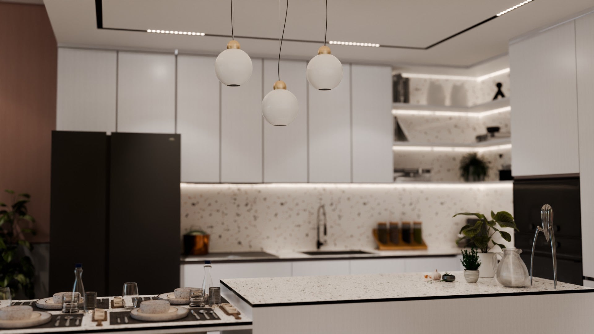 Atolye Store-Milky Pirinç Detaylı üçlü Set Lineer-Avize-6-Milagron.com