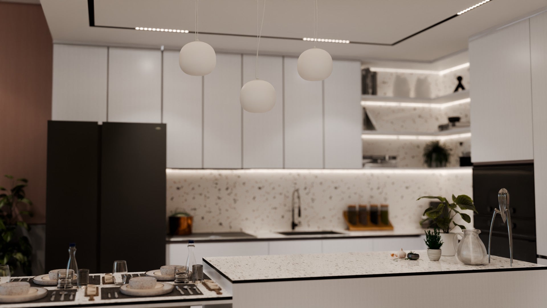 Atolye Store-Mira Pirinç Detaylı üçlü Set Small Lineer-Avize-4-Milagron.com