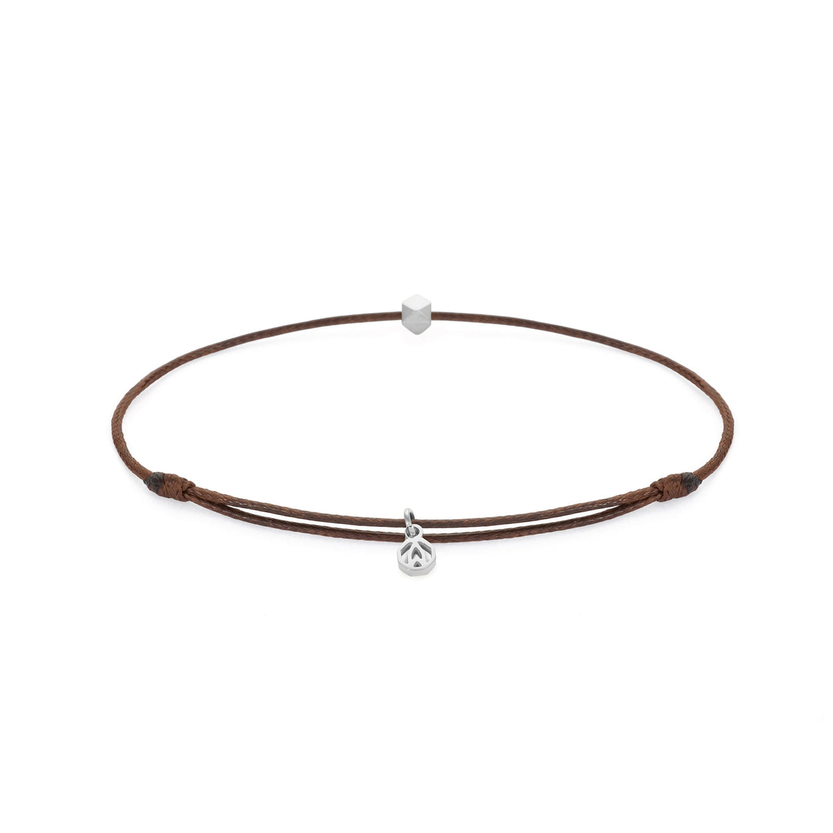 Brown Cord Bracelet In Silver