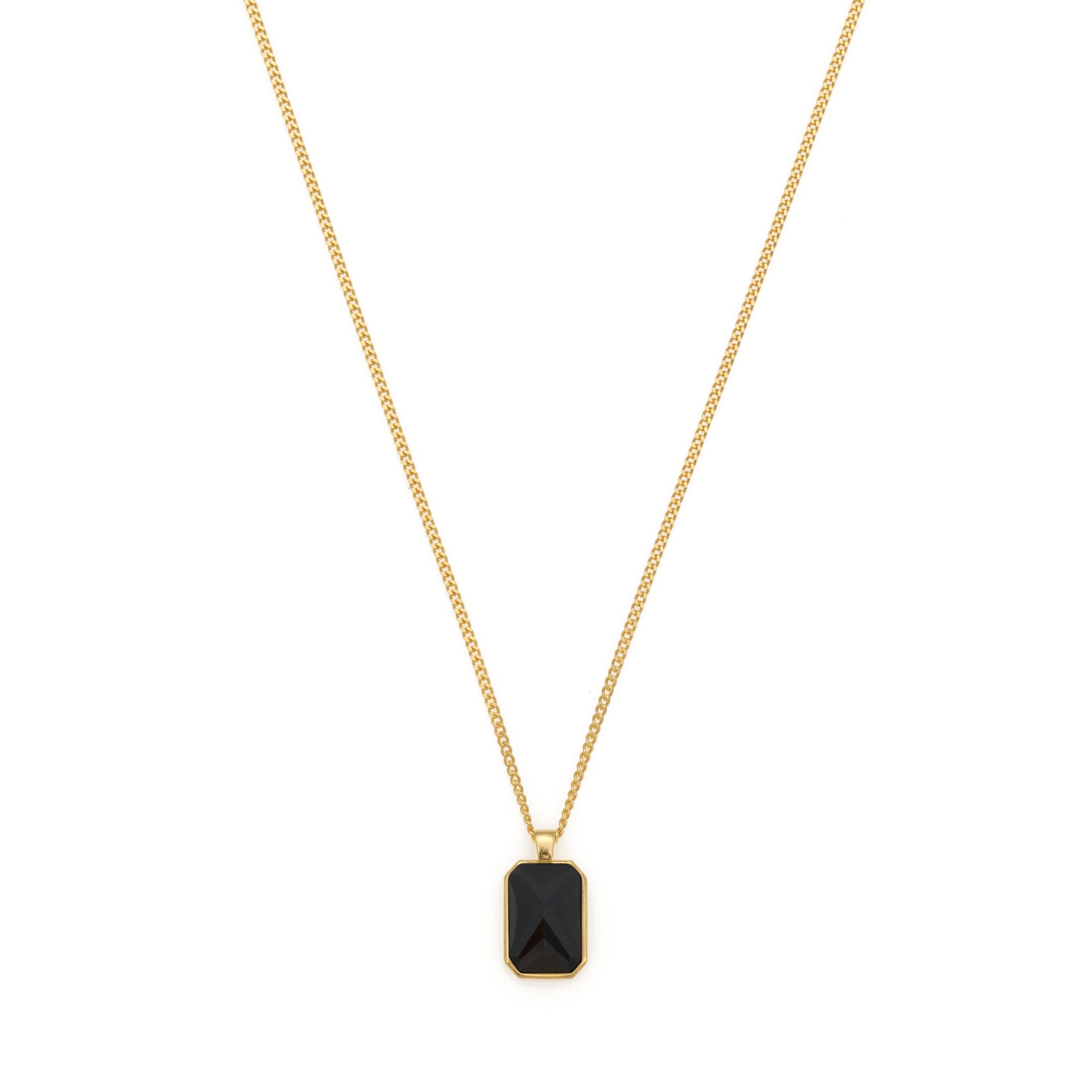 Black Baguette Necklace In Gold