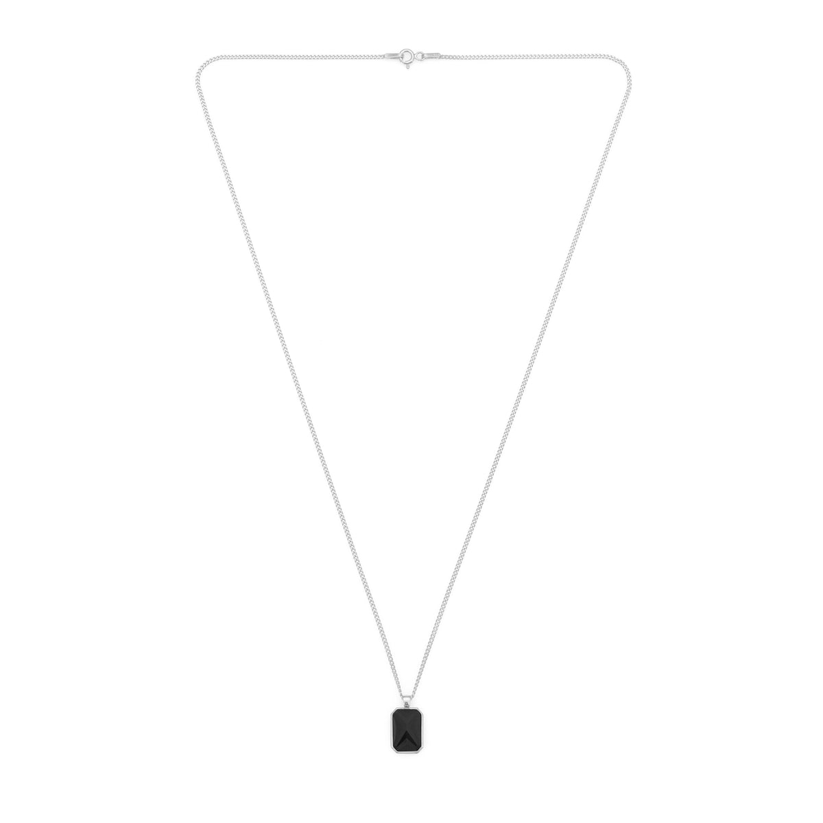 Black Baguette Necklace In Silver