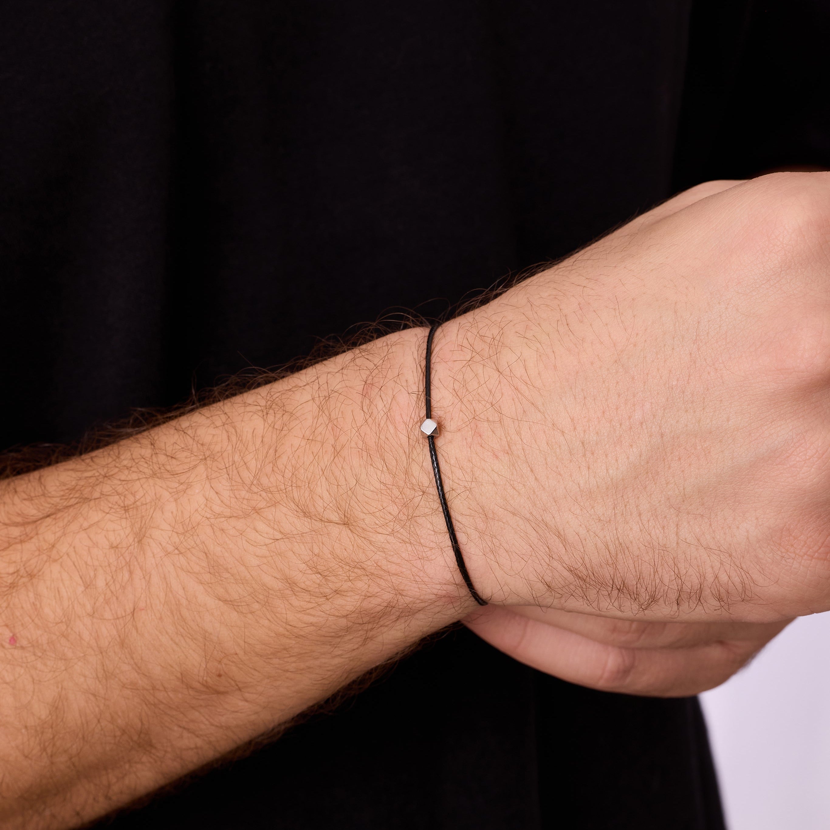 Black Cord Bracelet In Silver
