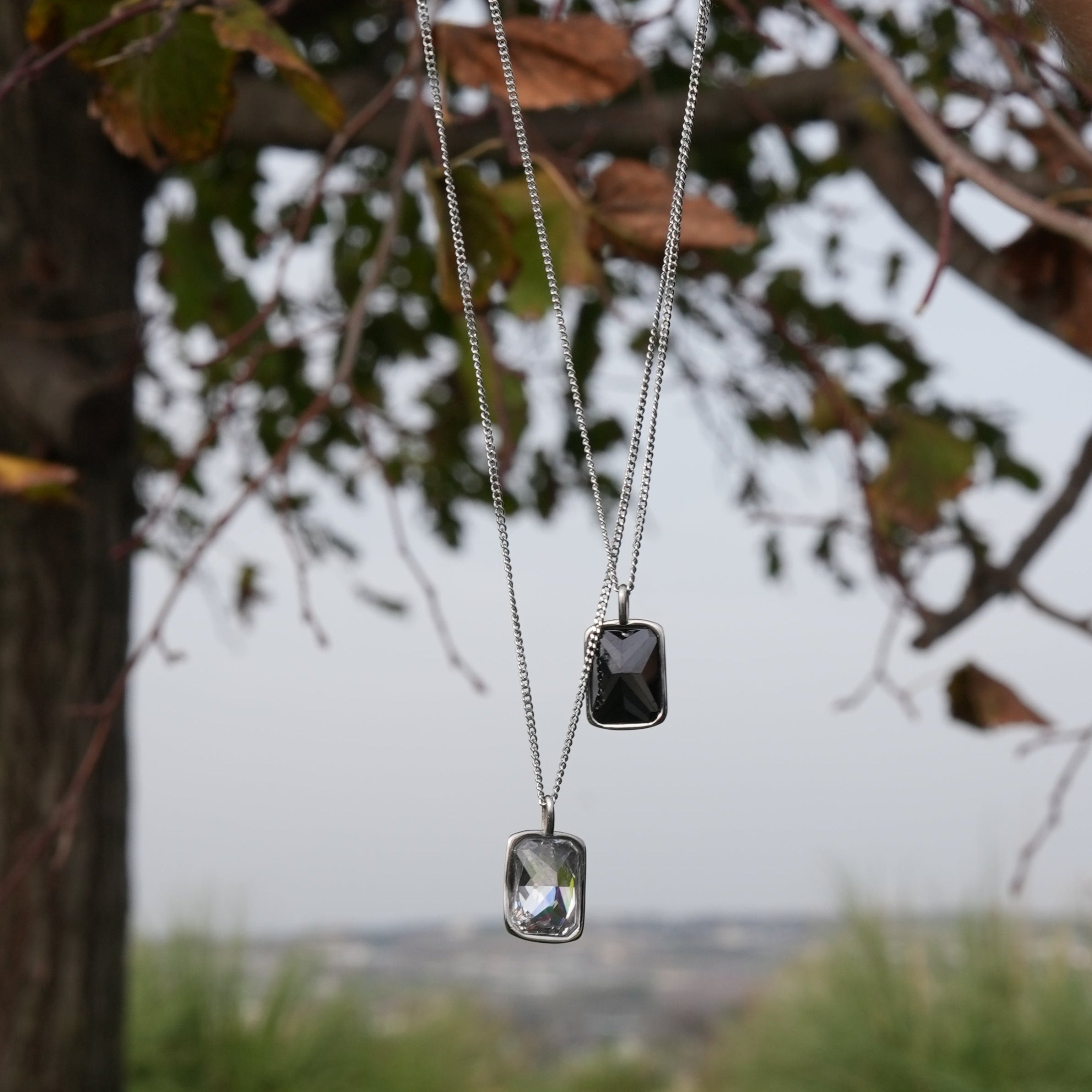 Black Stone Necklace In Silver