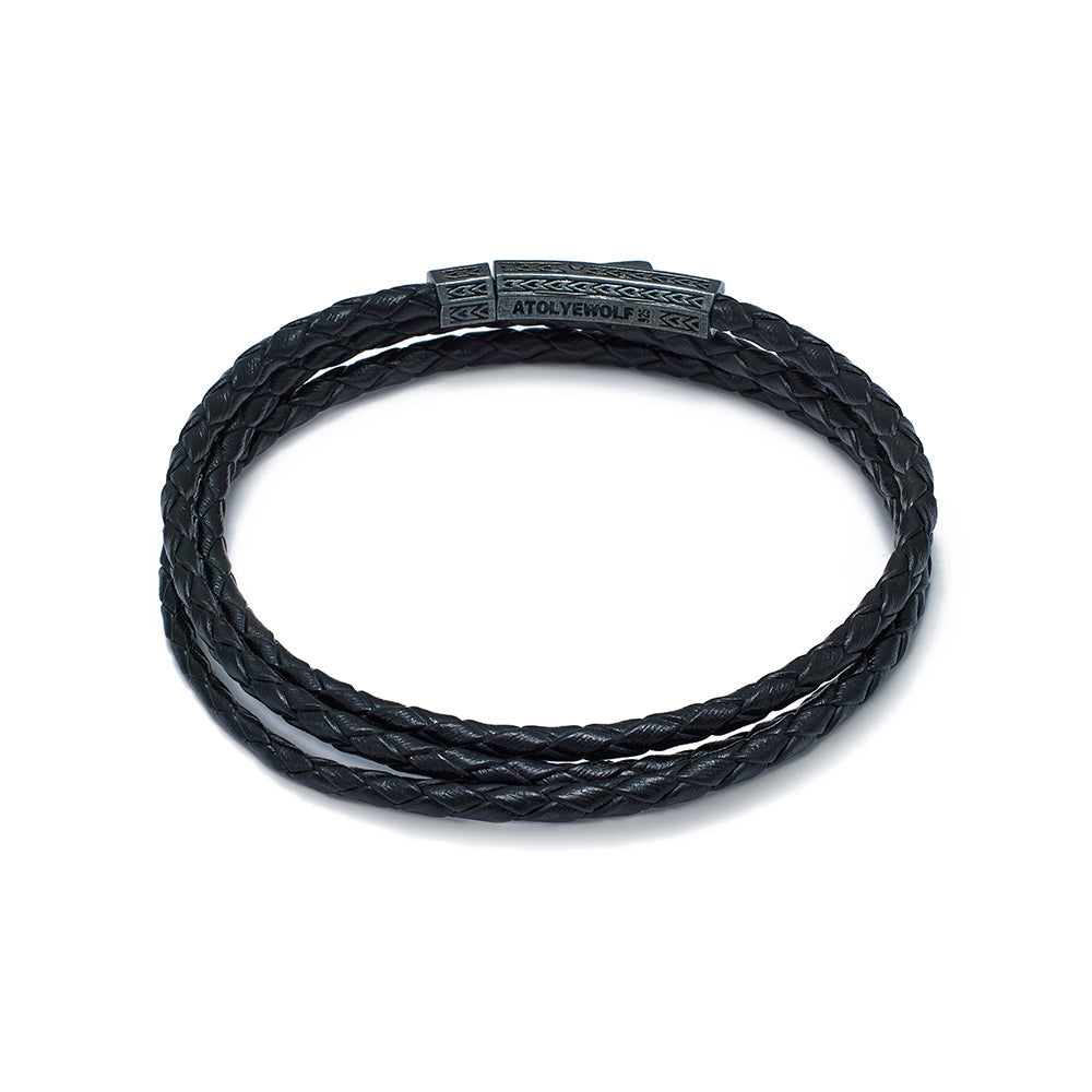 Black Triple Leather Bracelet In Oxide