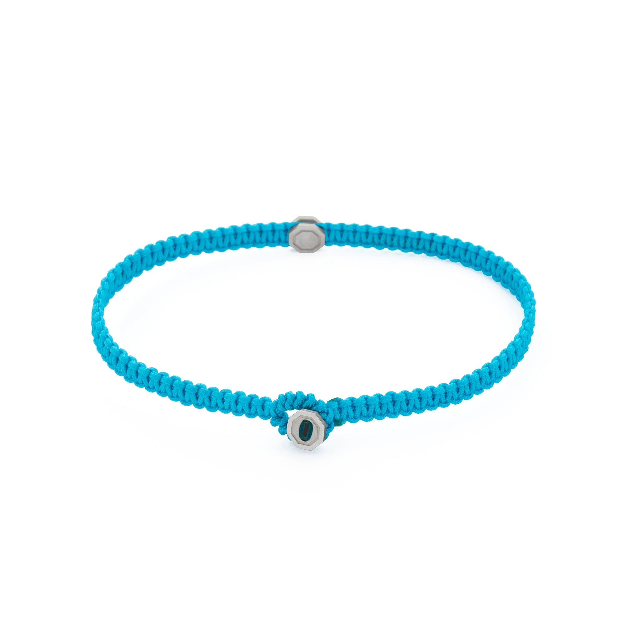 Blue Octagon Macrame Bracelet In Silver