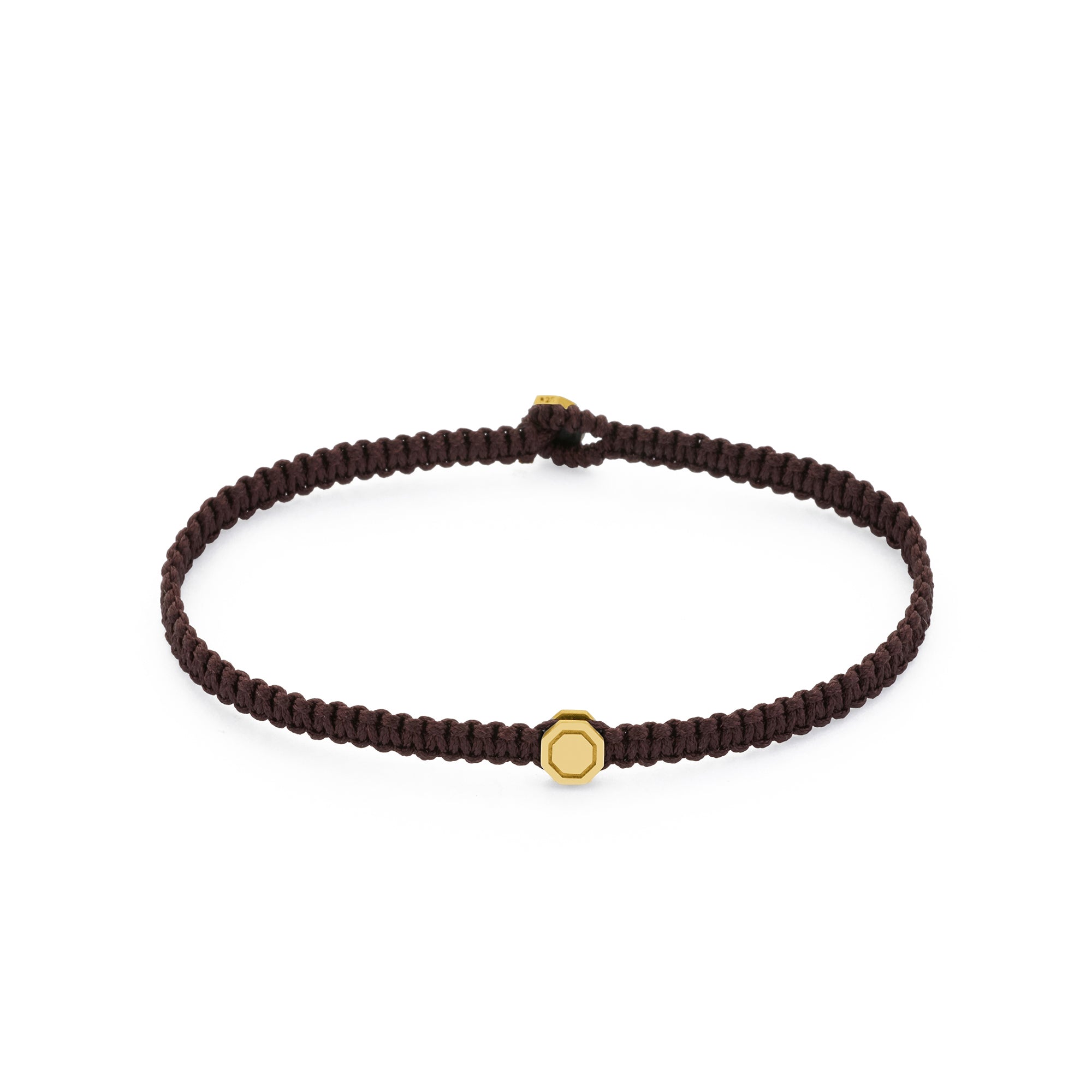 Brown Octagon Macrame Bracelet In Gold