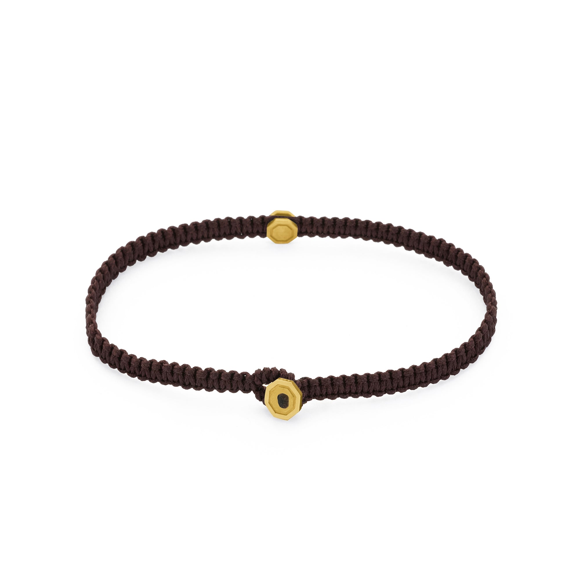 Brown Octagon Macrame Bracelet In Gold