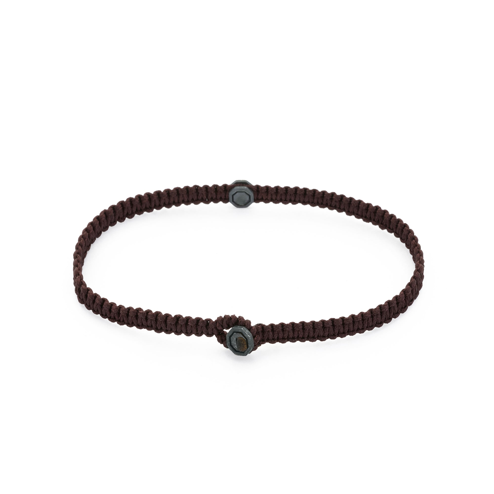 Brown Octagon Macrame Bracelet In Oxide