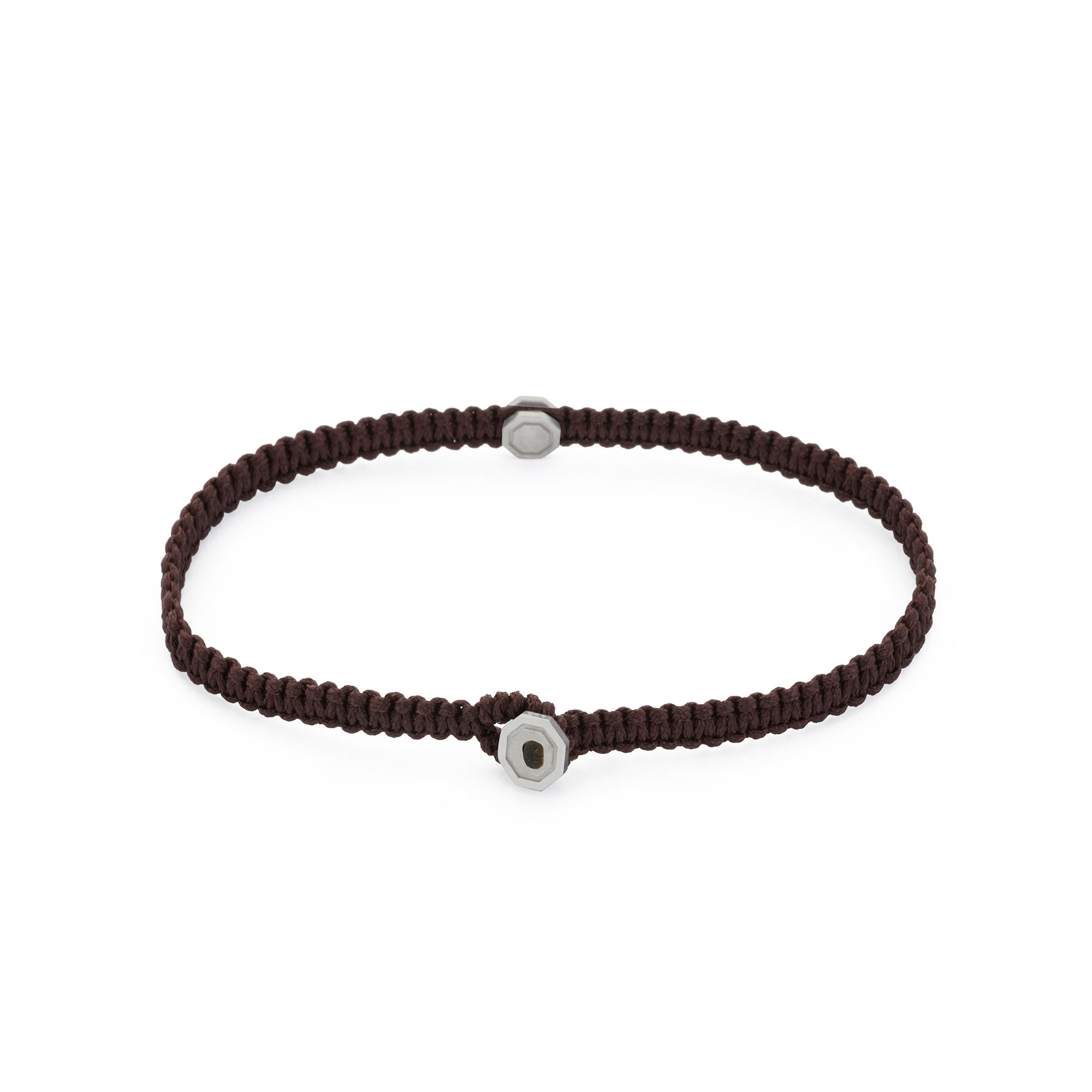 Brown Octagon Macrame Bracelet In Silver