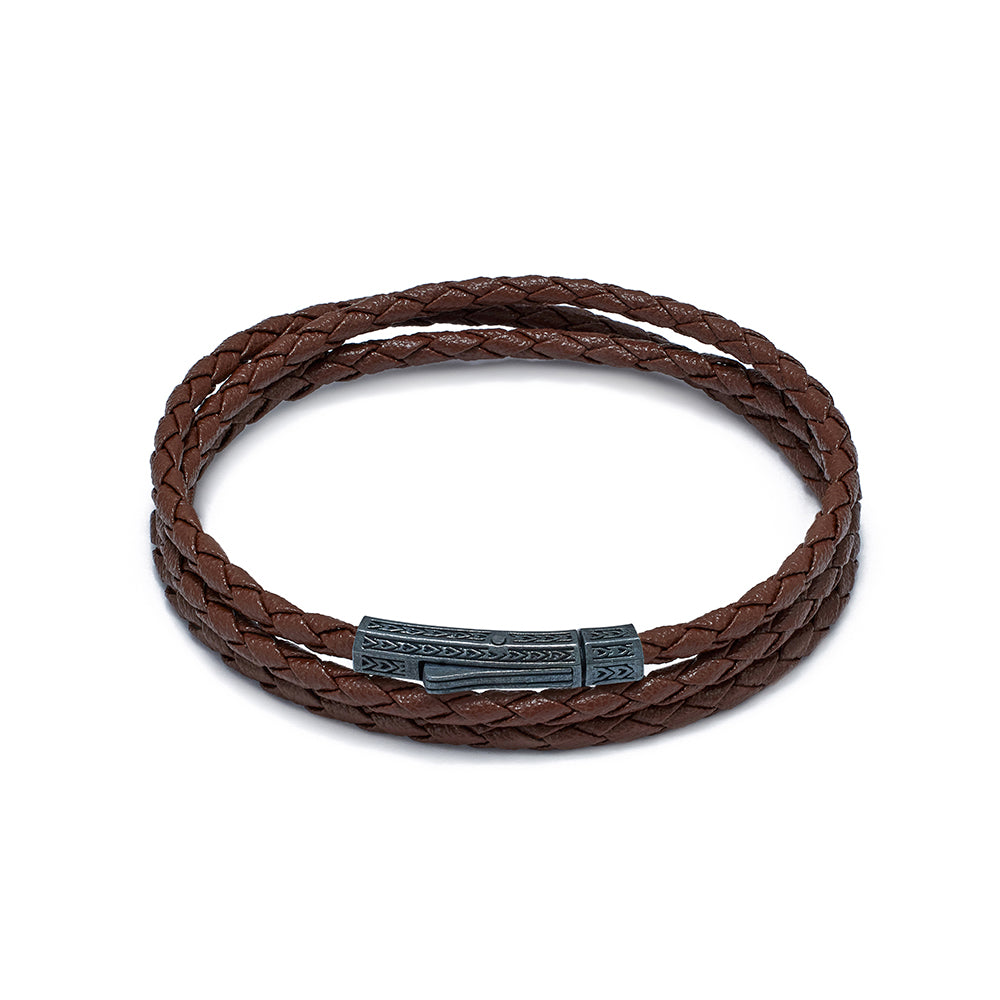 Brown Triple Leather Bracelet In Oxide