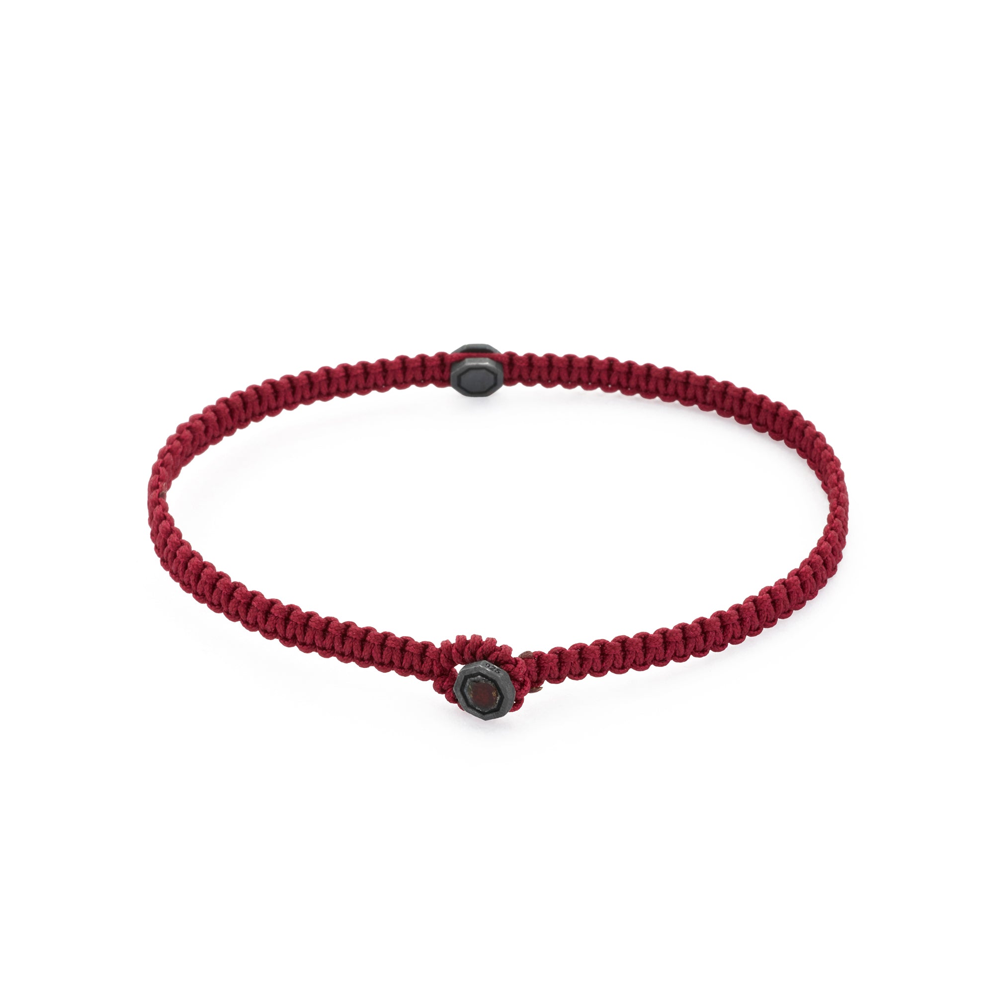 Claret Red Octagon Macrame Bracelet In Oxide