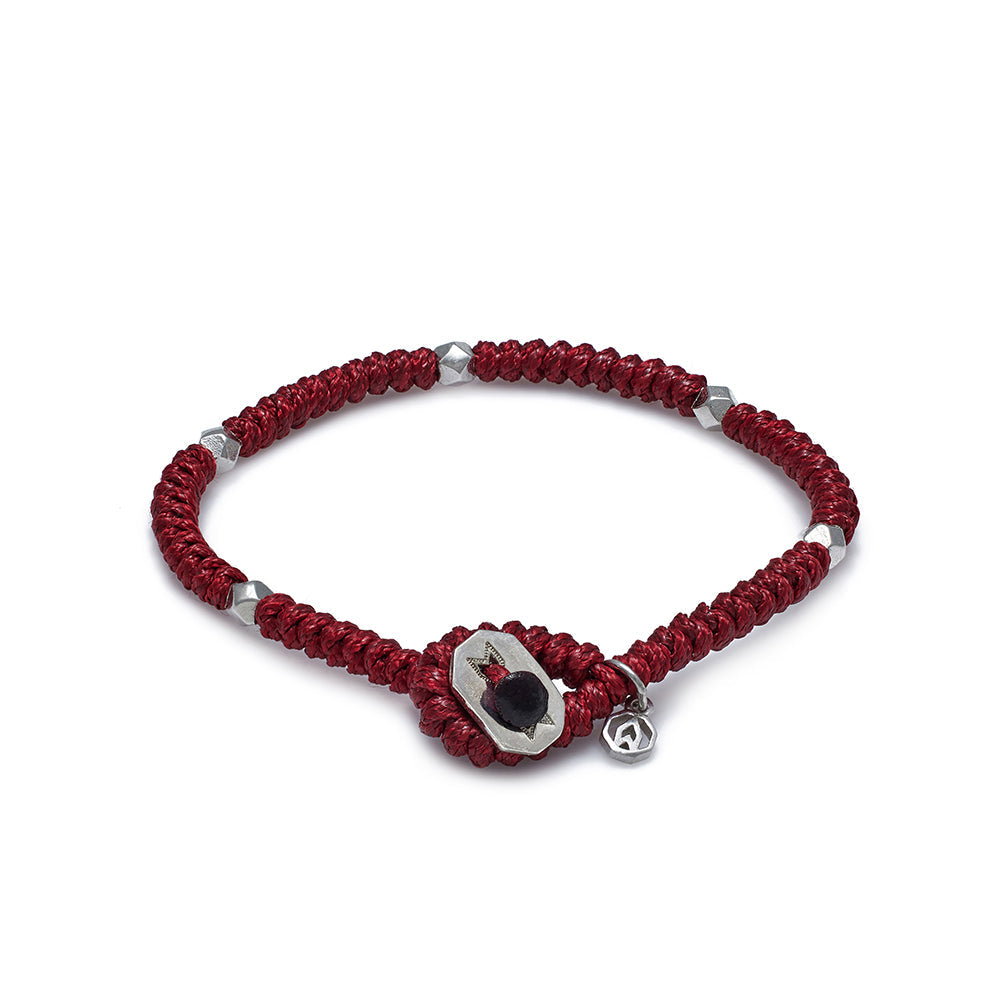 Claret Red Snake Knot Bracelet In Silver
