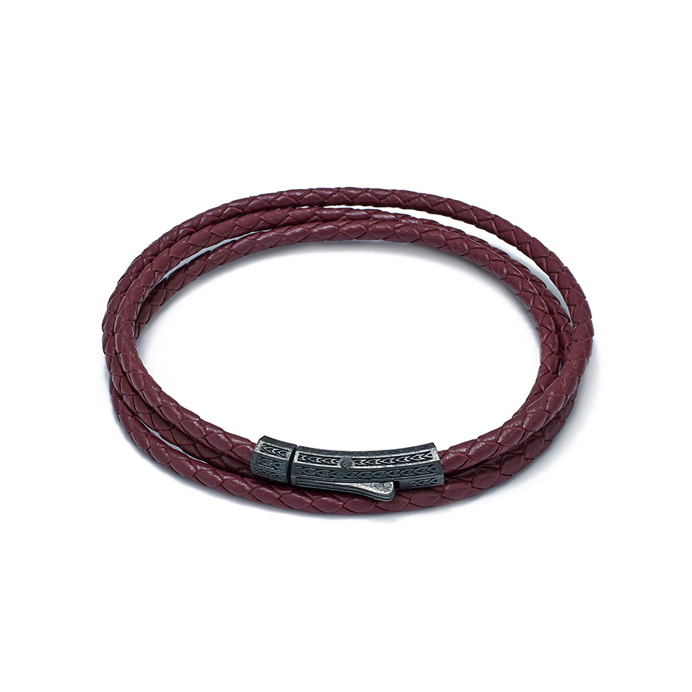 Claret Red Triple Leather Bracelet In Oxide
