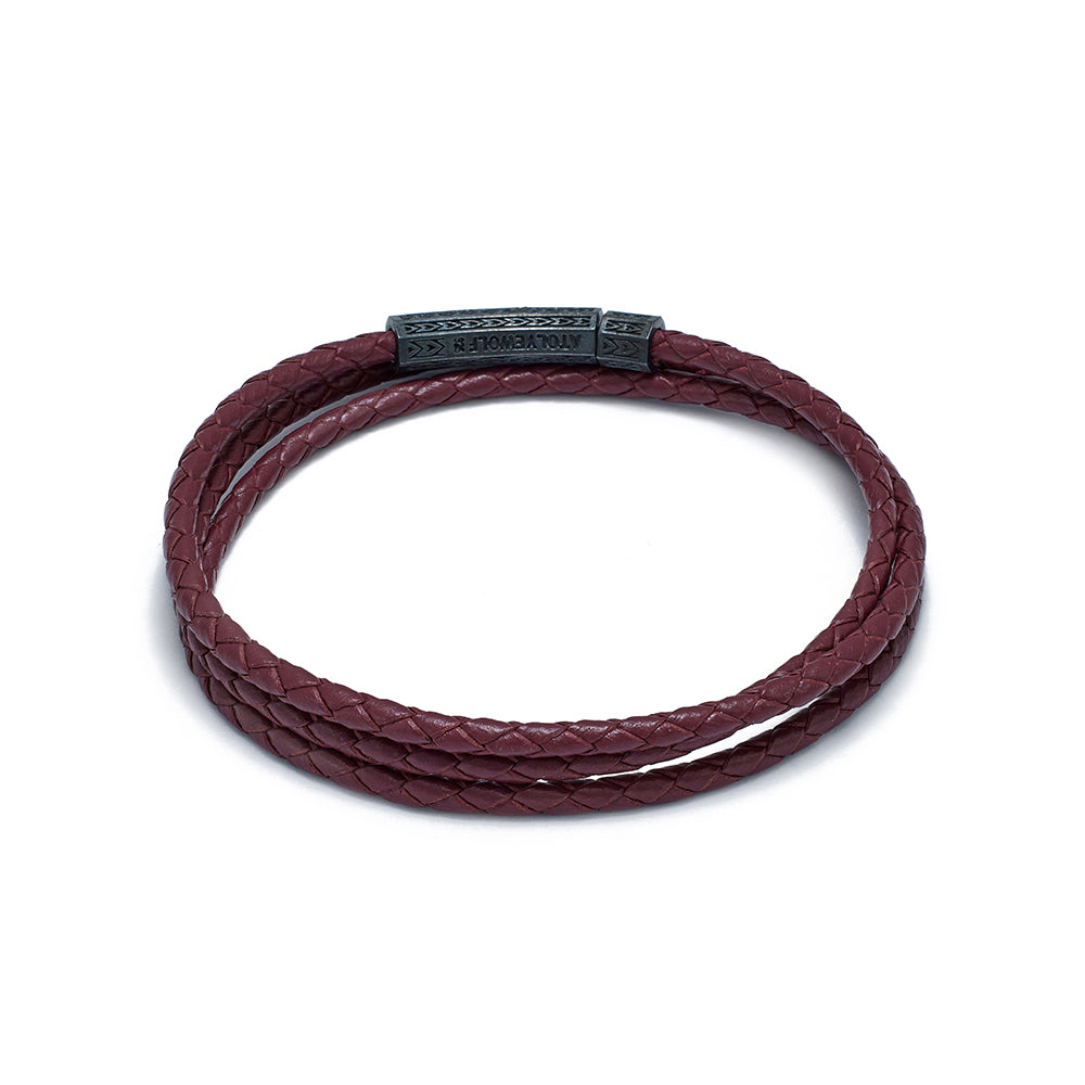 Claret Red Triple Leather Bracelet In Oxide