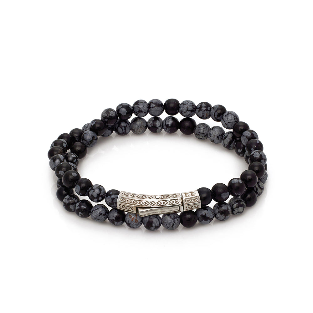 Double Obsidian Bracelet In Silver