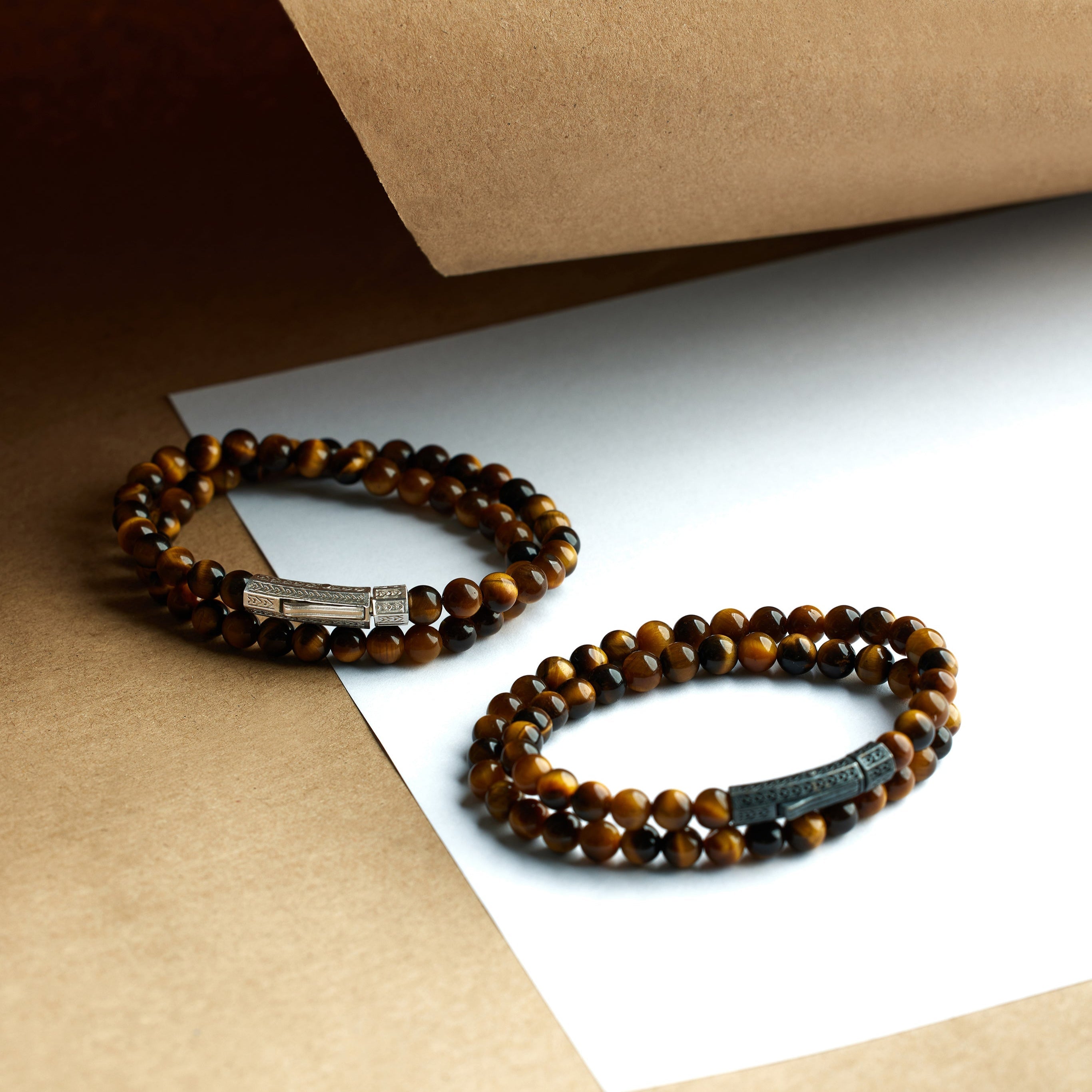 Double Tiger Eye Bracelet In Silver