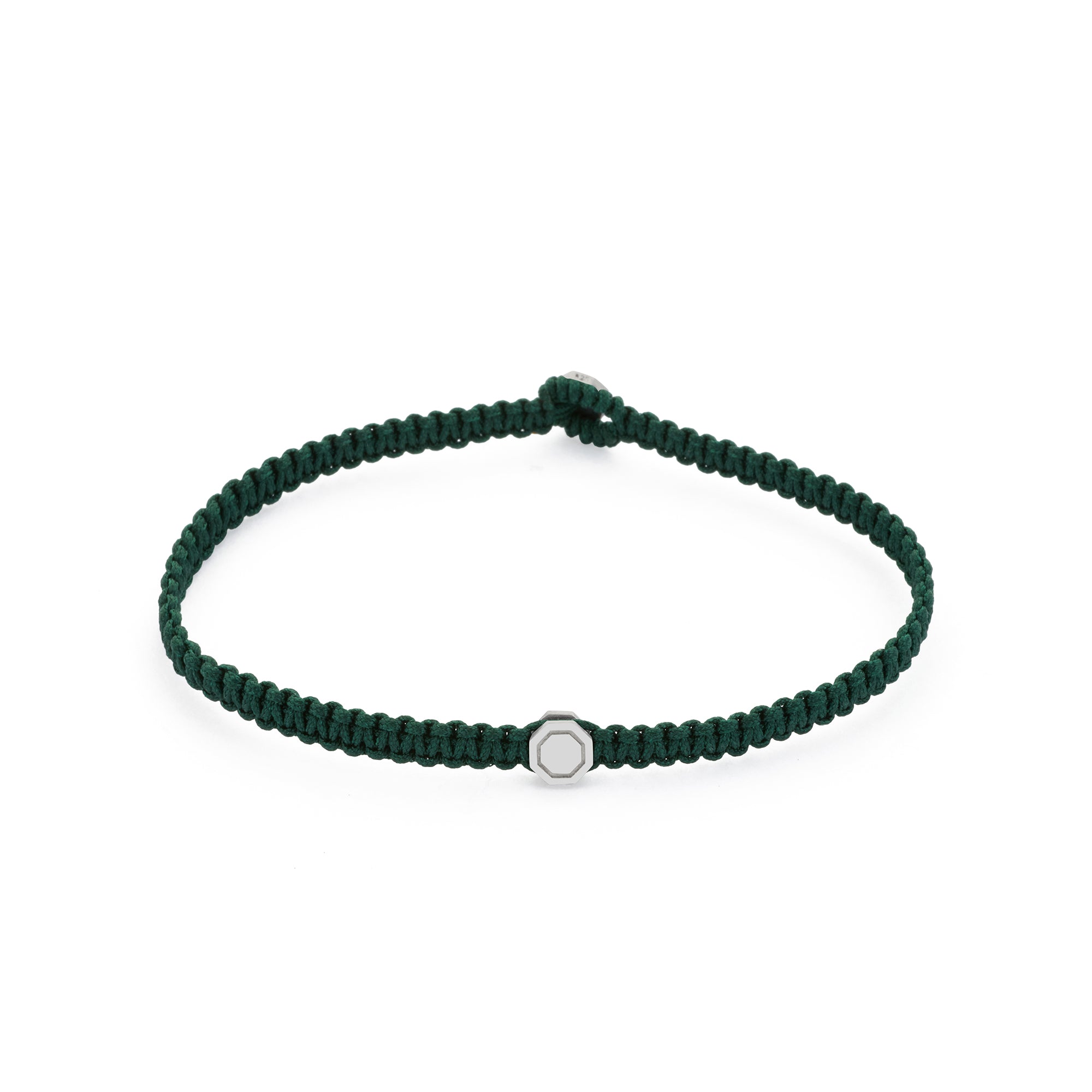 Green Octagon Macrame Bracelet In Silver