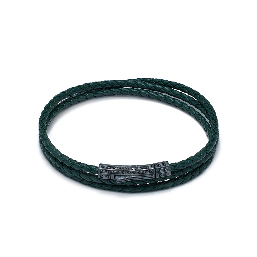 Green Triple Leather Bracelet In Oxide
