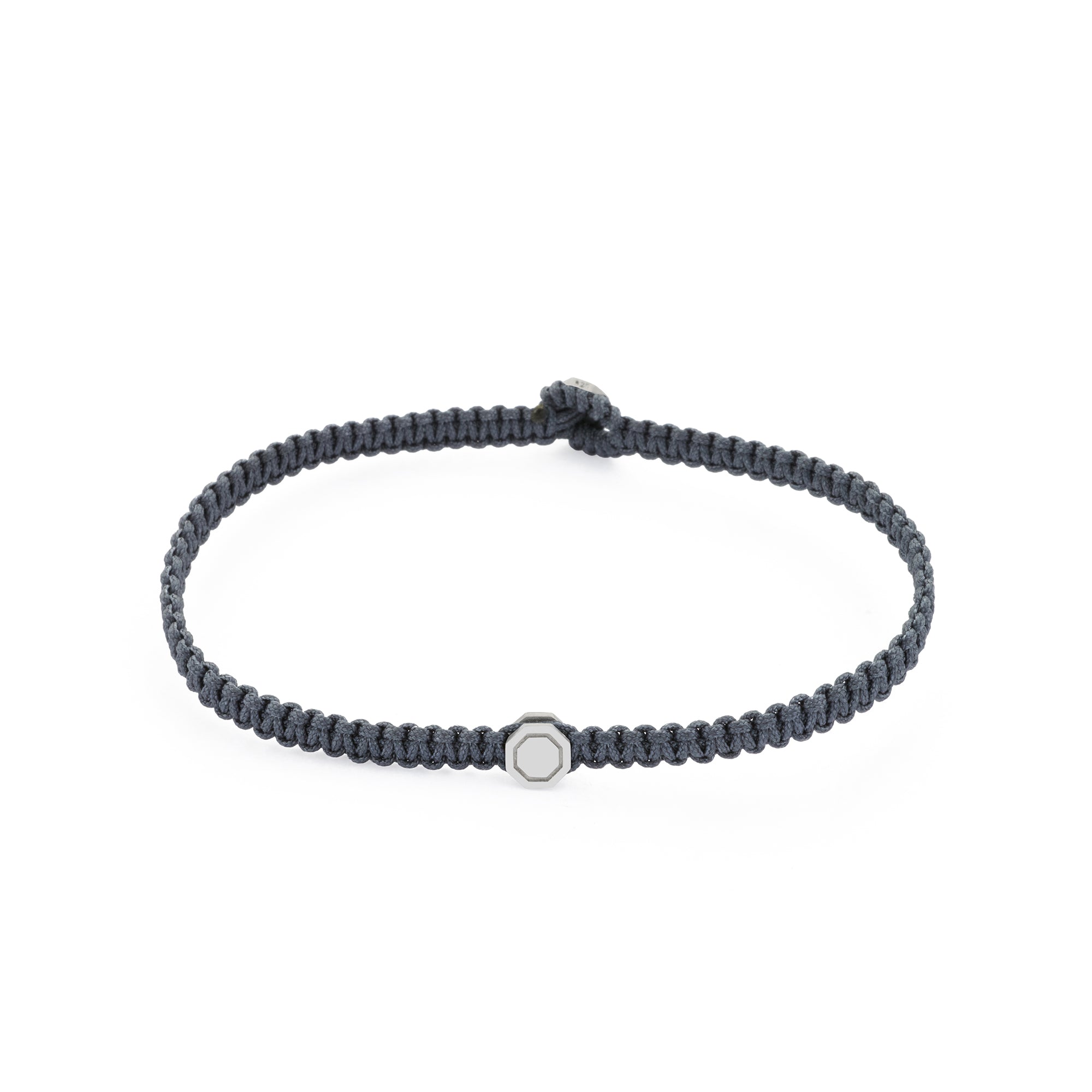 Grey Octagon Macrame Bracelet In Silver